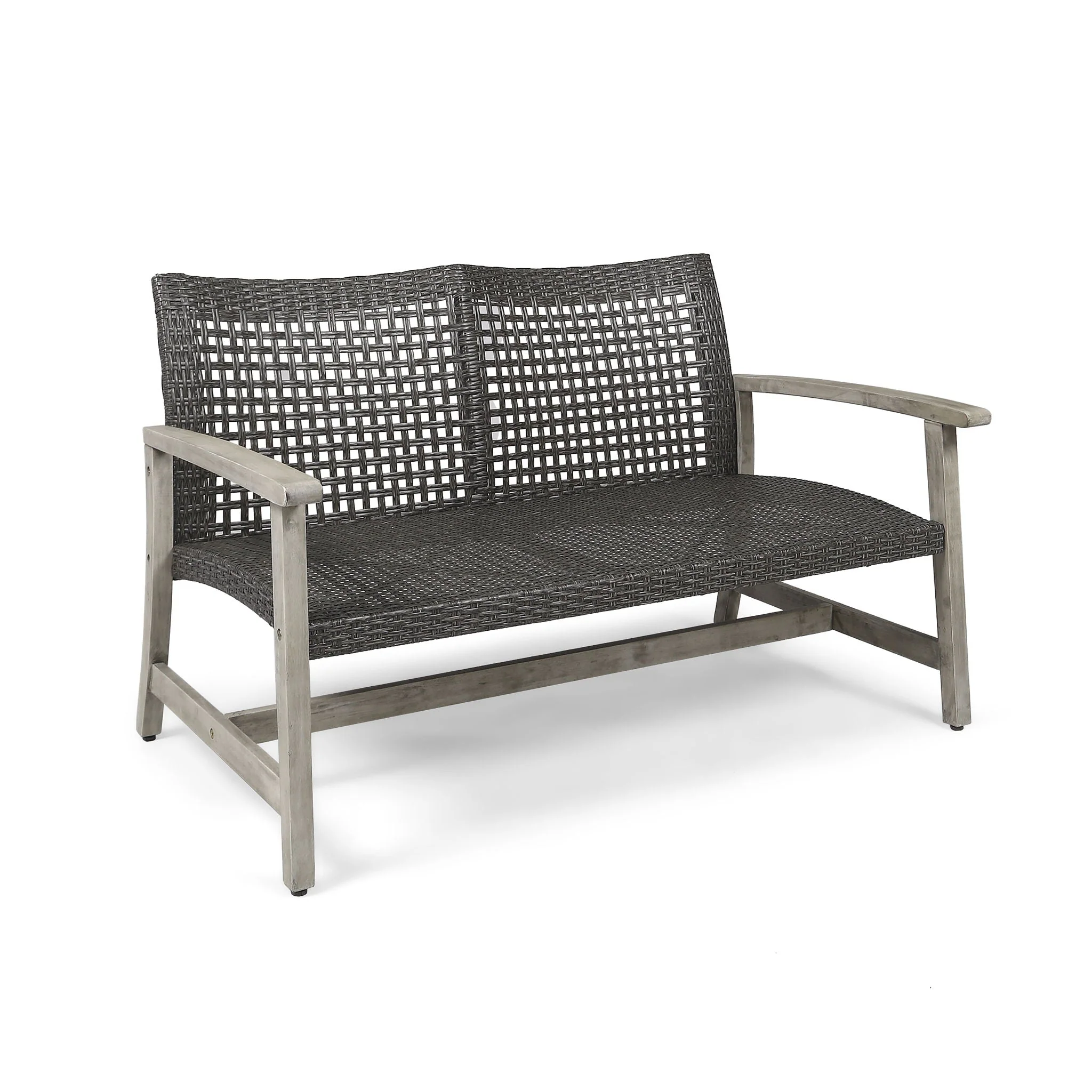 Hampton Outdoor Wood and Wicker Loveseat - Gray - Image 2