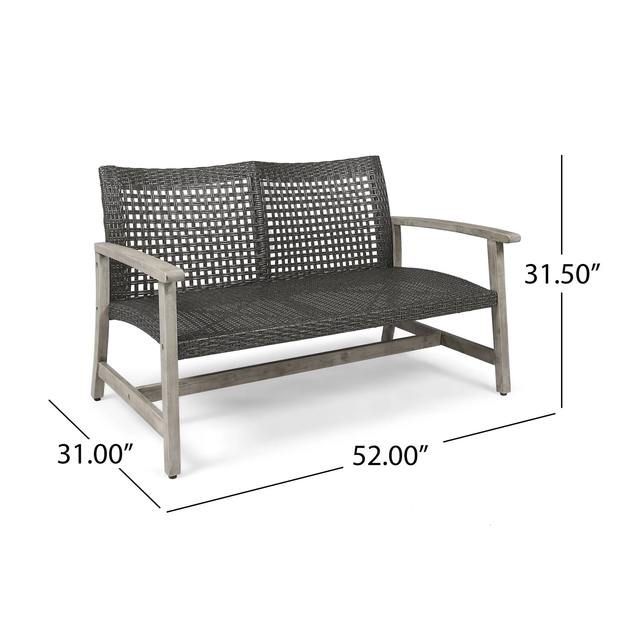 Hampton Outdoor Wood and Wicker Loveseat - Gray - Image 3