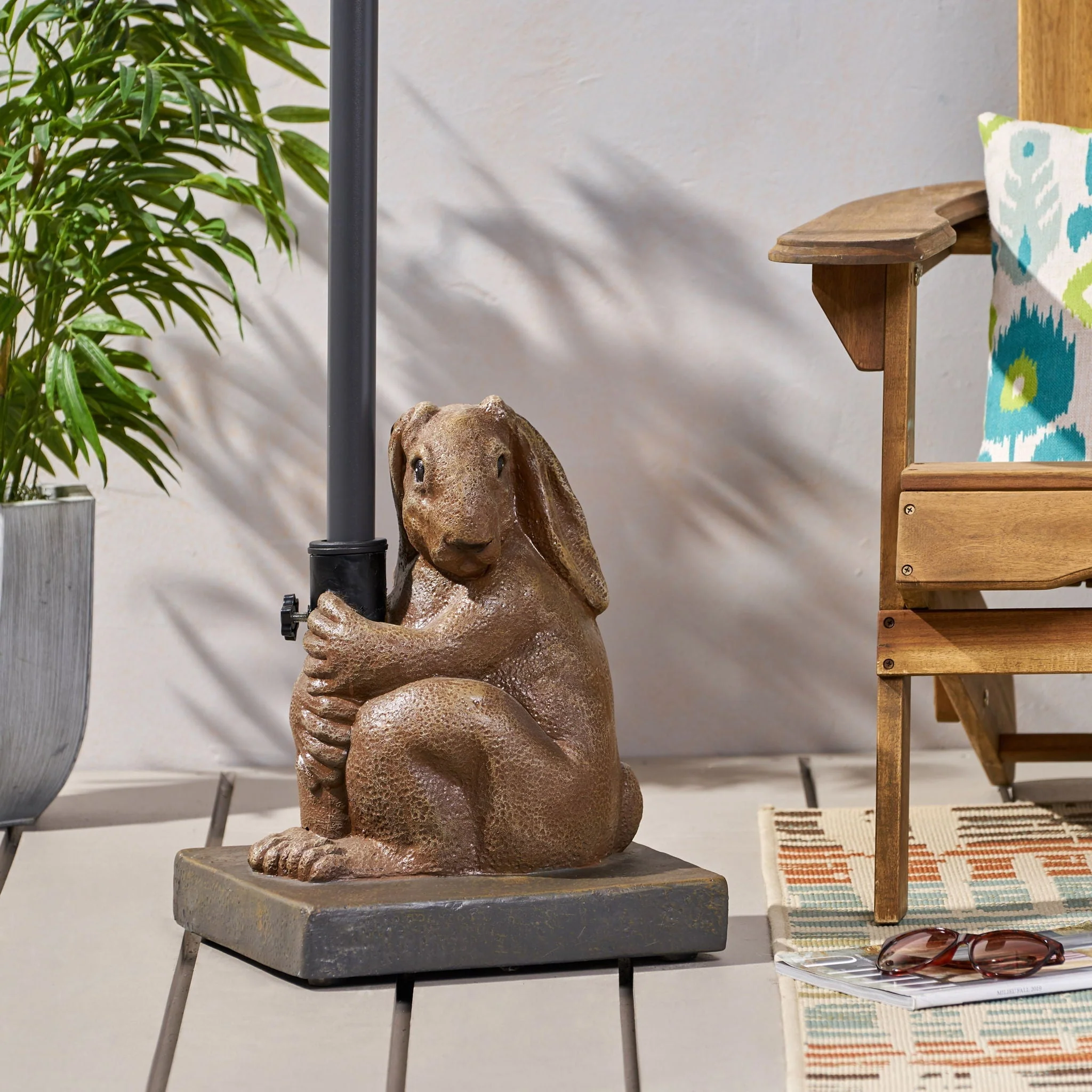 Hand Crafted Rabbit Umbrella Base With Playful Design - Light Brown - Image 2