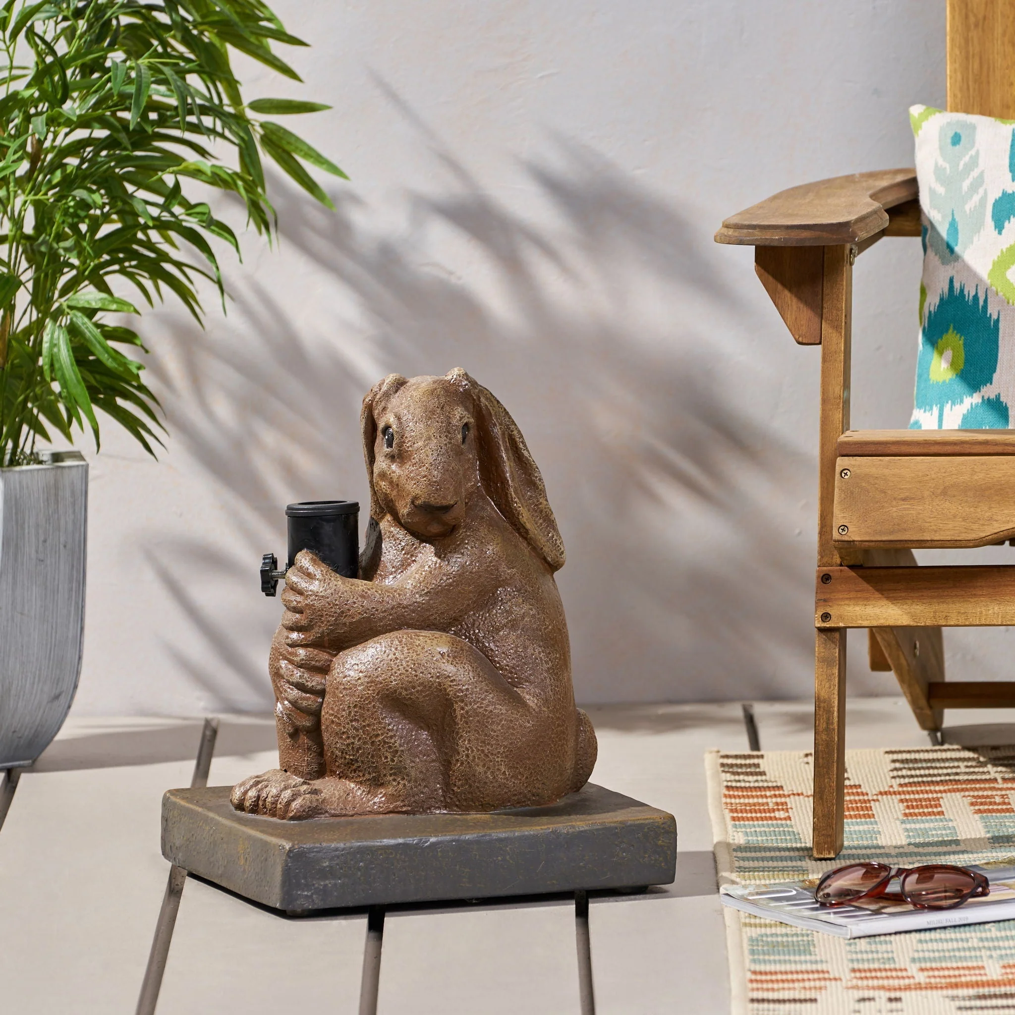 Hand Crafted Rabbit Umbrella Base With Playful Design - Light Brown - Image 4