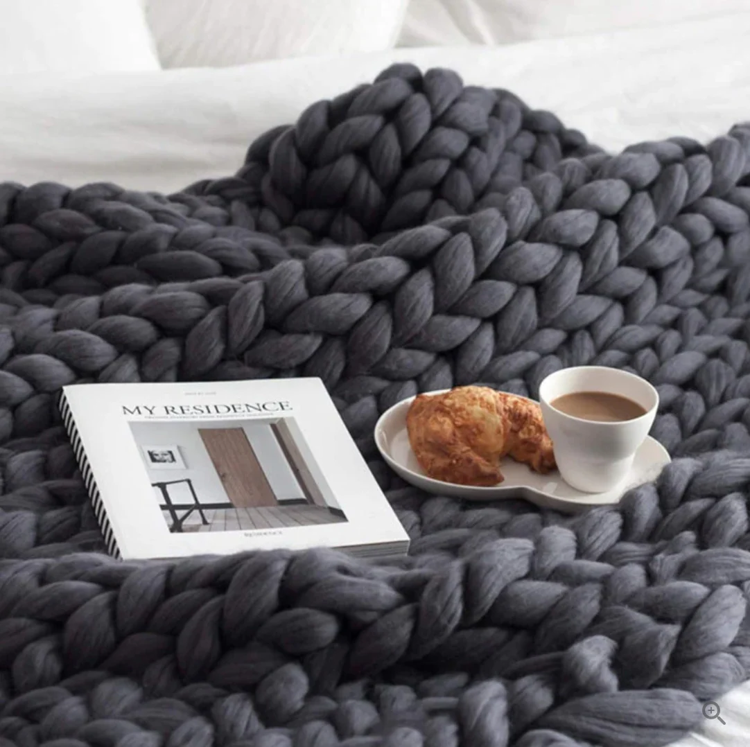 Hand Knitted Merino Wool Blanket Soft Chunky Throw All Season Cozy - Image 3