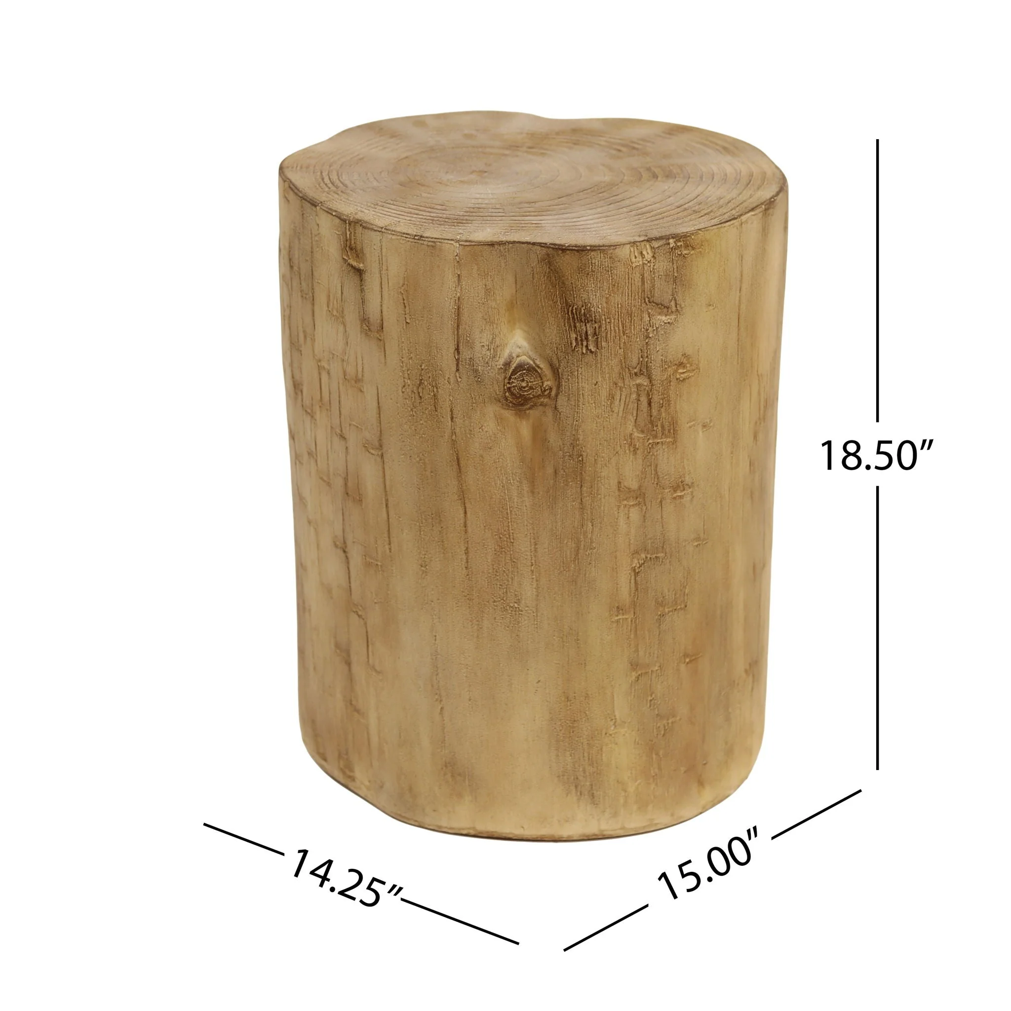 Hand Painted Wood Stump Style Outdoor Side Table - Light Brown - Image 2