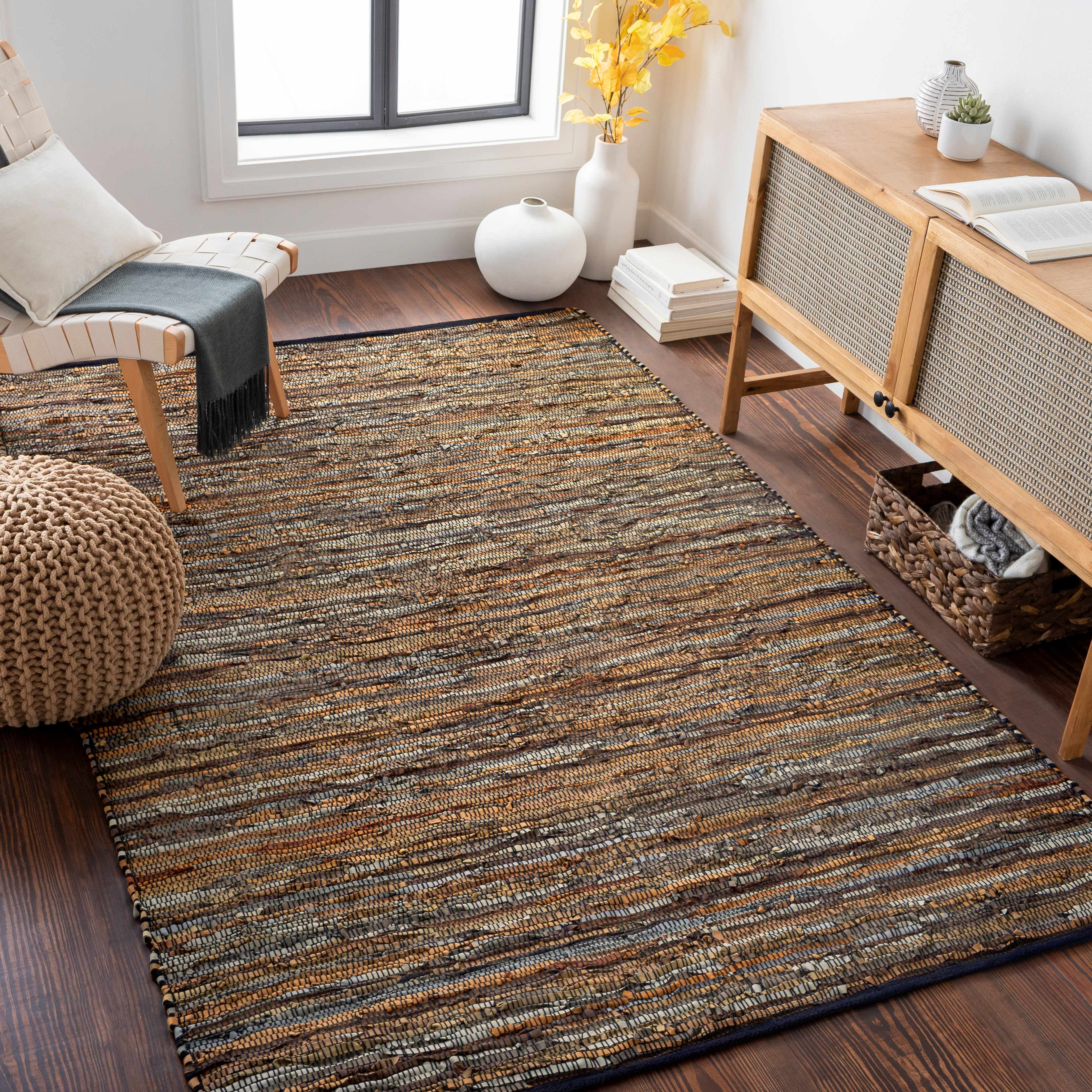 Hand Woven Leather Rag Rug - Image 2
