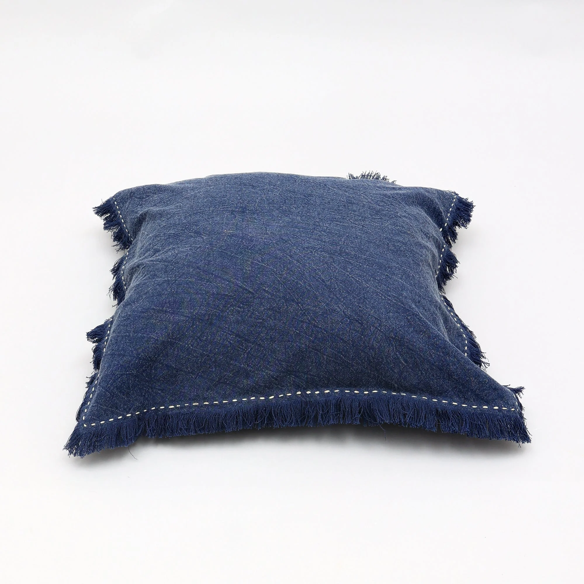 Handcrafted Cotton-Linen Fringe Throw Pillow - 22" - Image 3