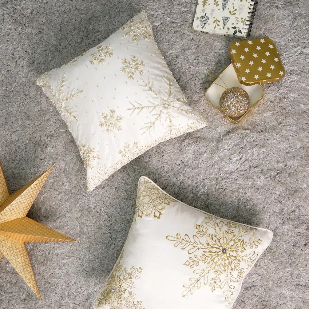 Handcrafted Snowflake Beaded Holiday Pillow - Image 5