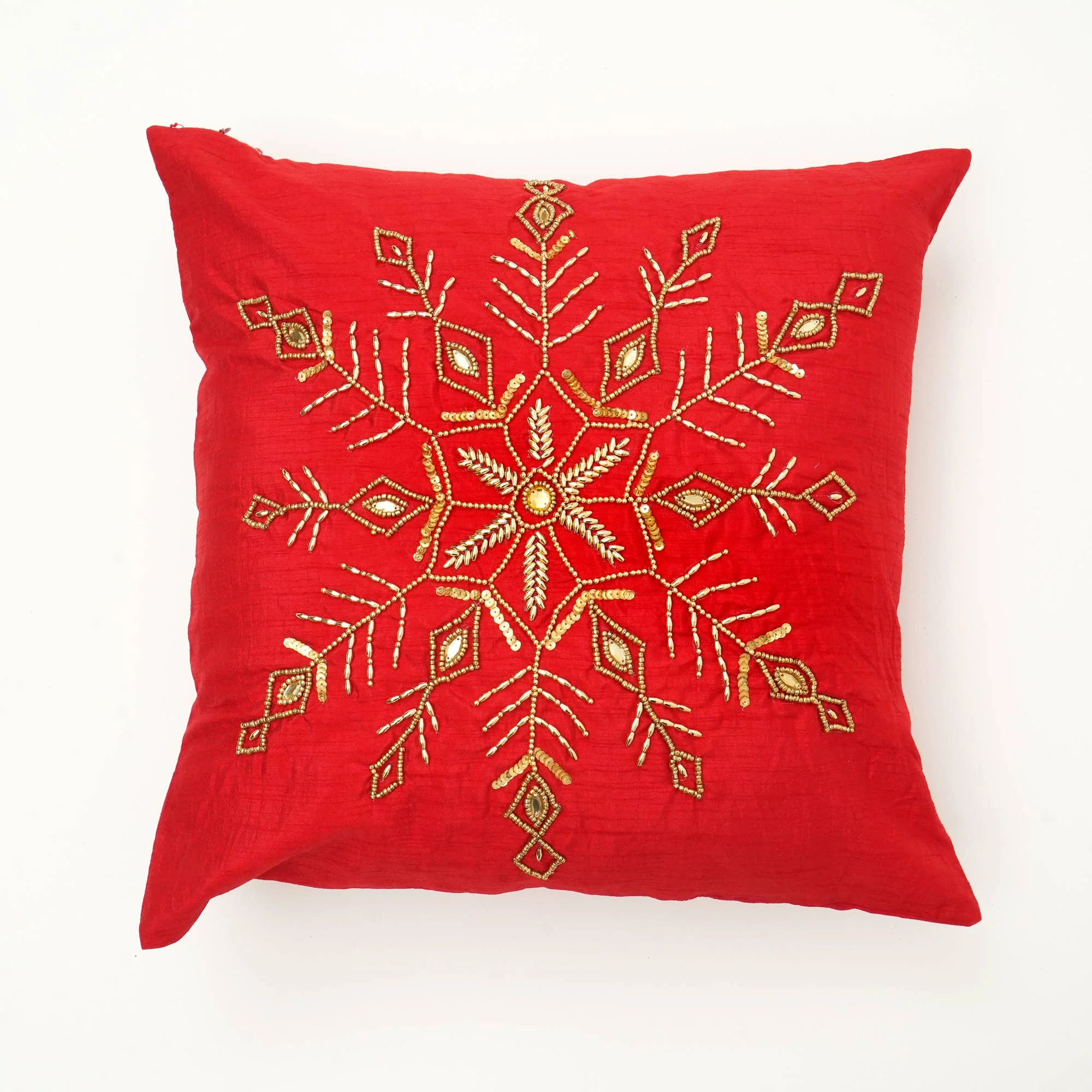 Handcrafted Snowflake Embroidered Cotton Pillow - Image 2