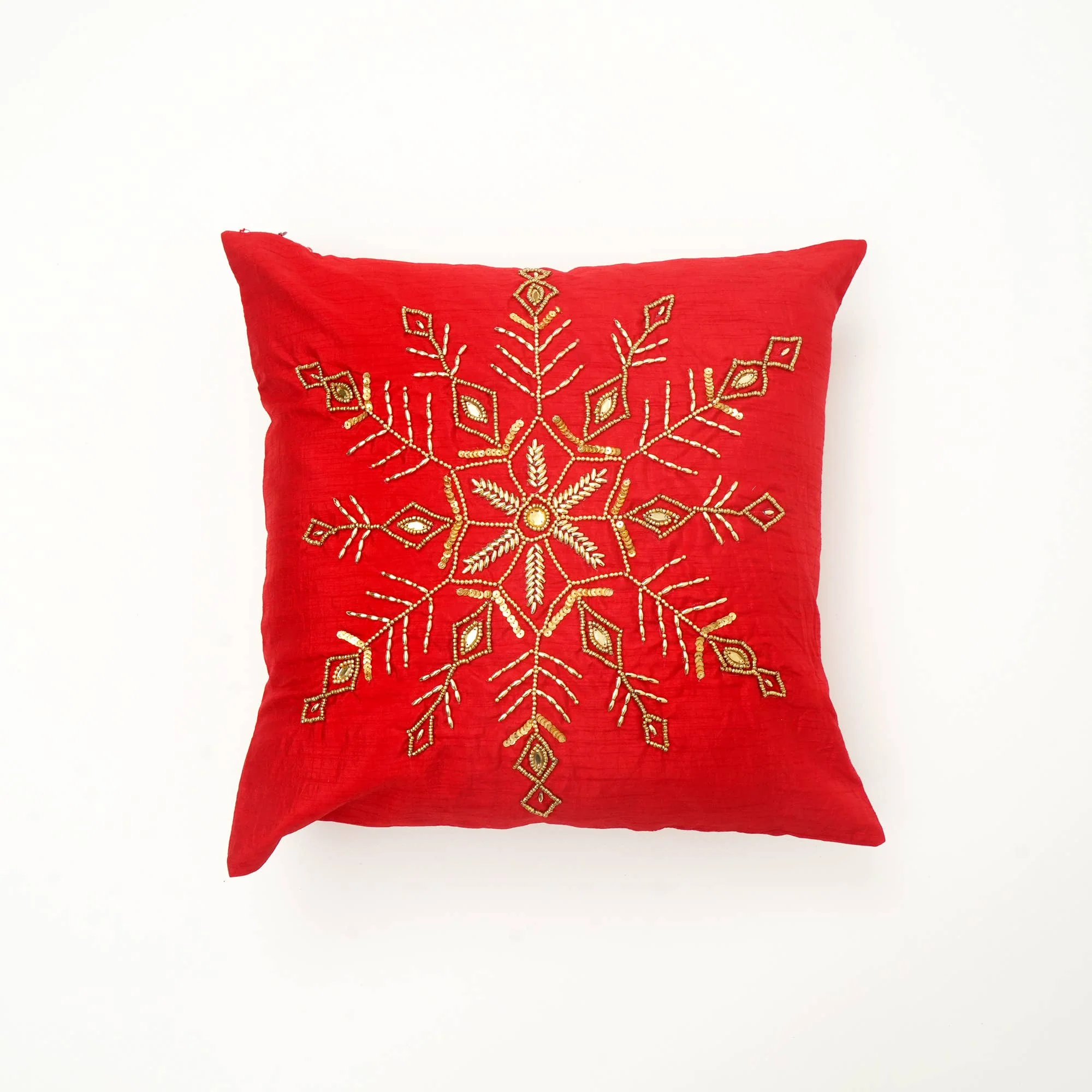 Handcrafted Snowflake Embroidered Cotton Pillow - Image 4