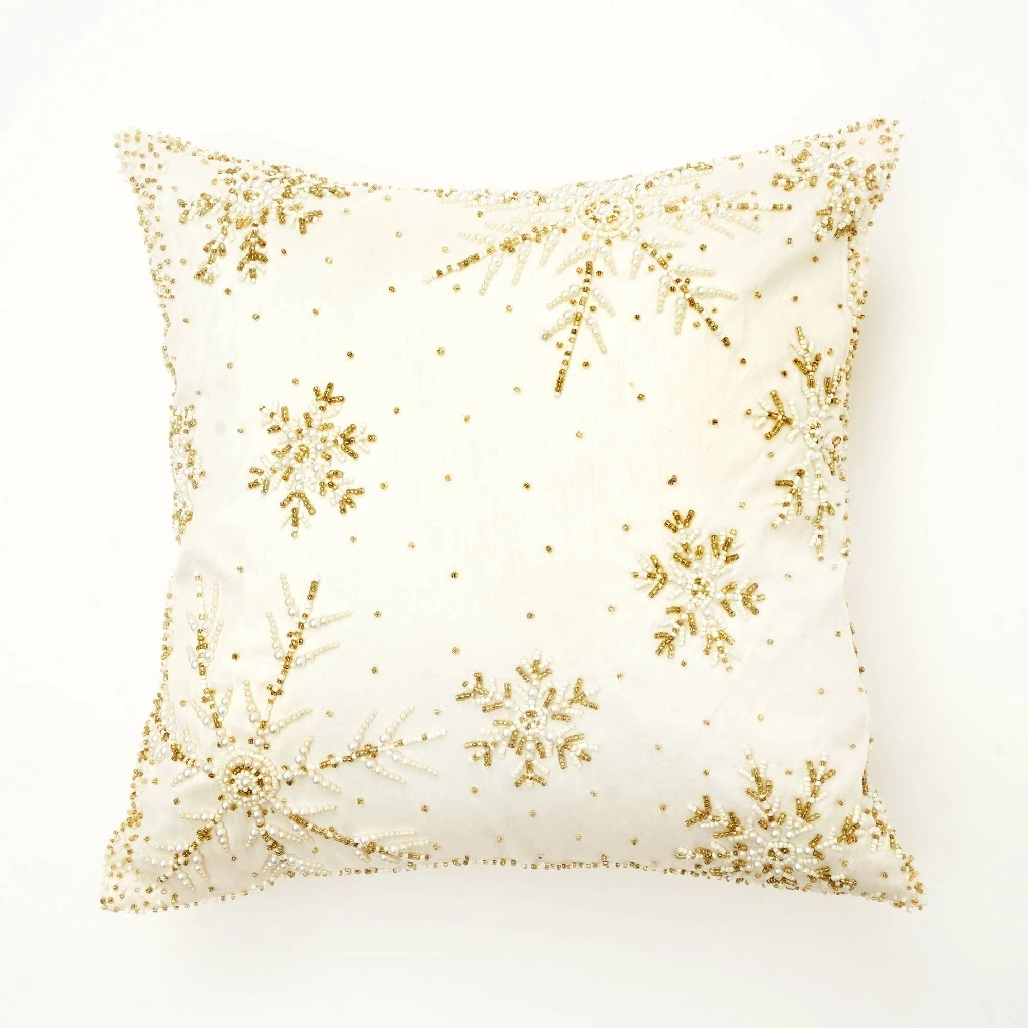 Handcrafted Snowflake Embroidered Cotton Throw Pillow - Image 2