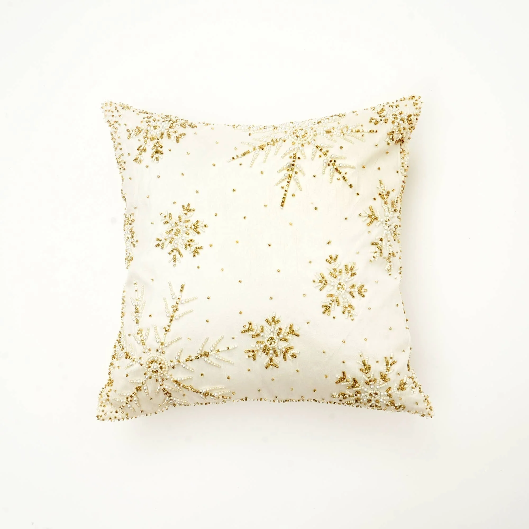 Handcrafted Snowflake Embroidered Cotton Throw Pillow - Image 3