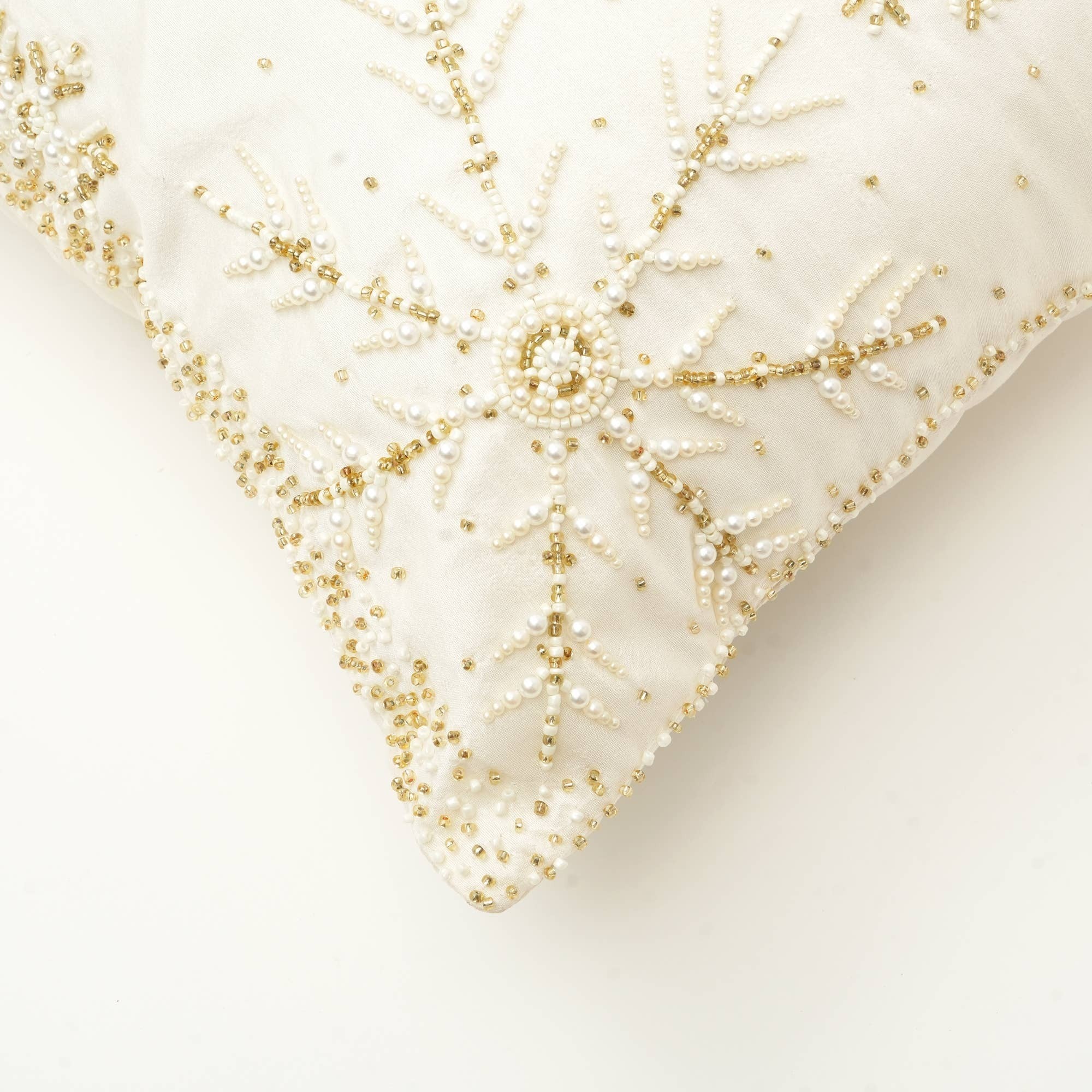 Handcrafted Snowflake Embroidered Cotton Throw Pillow - Image 4