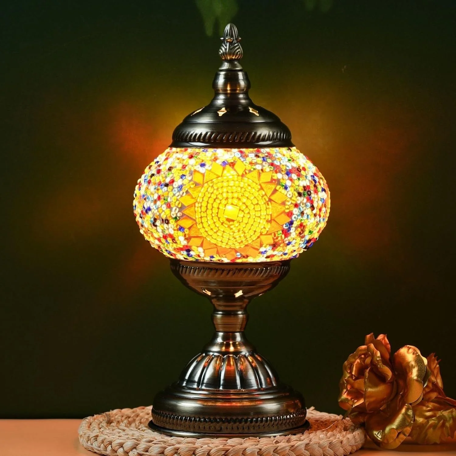 Handmade Turkish Mosaic Lamp – Dimmable Glass Pumpkin Night Light for Bedroom - Image 11