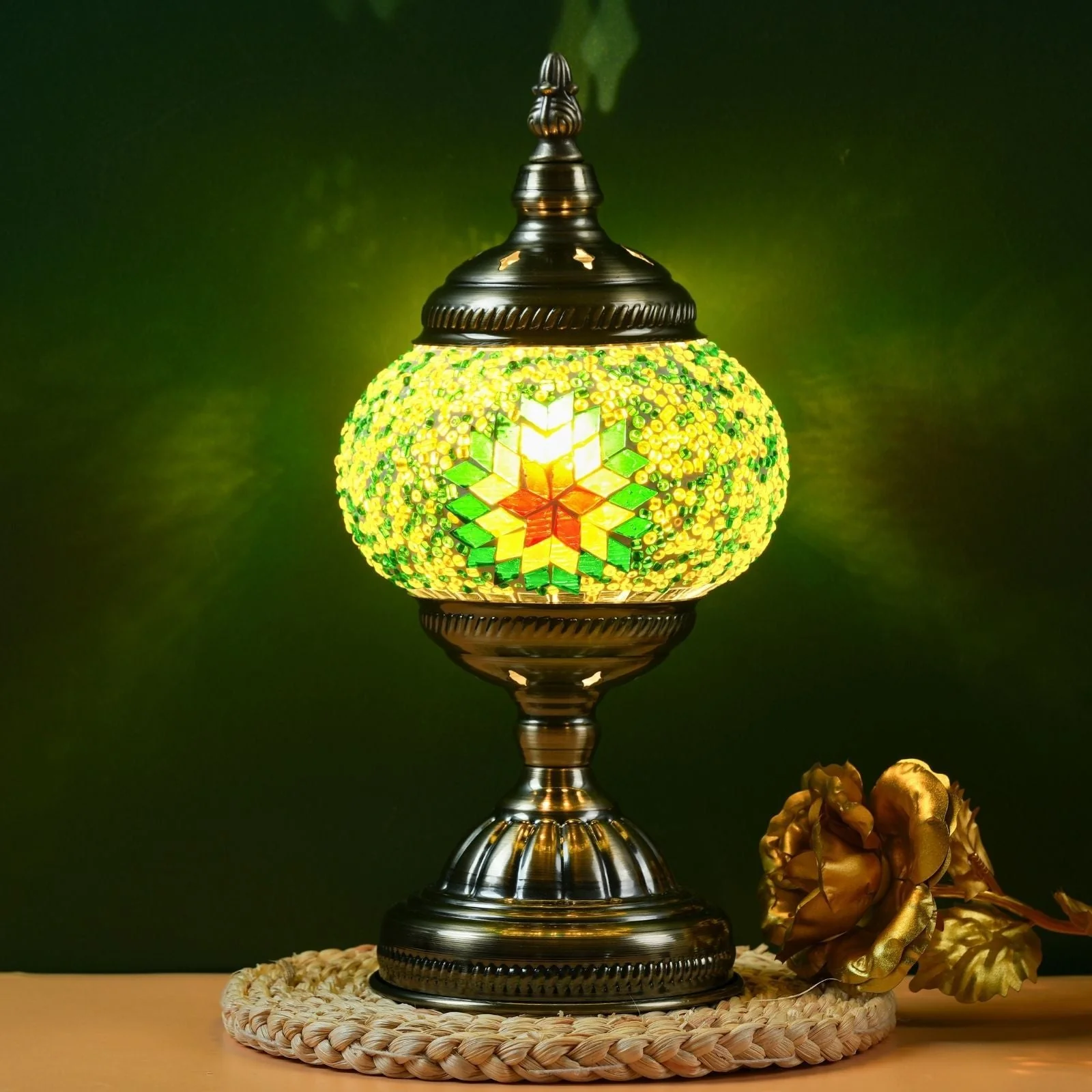 Handmade Turkish Mosaic Lamp – Dimmable Glass Pumpkin Night Light for Bedroom - Image 12