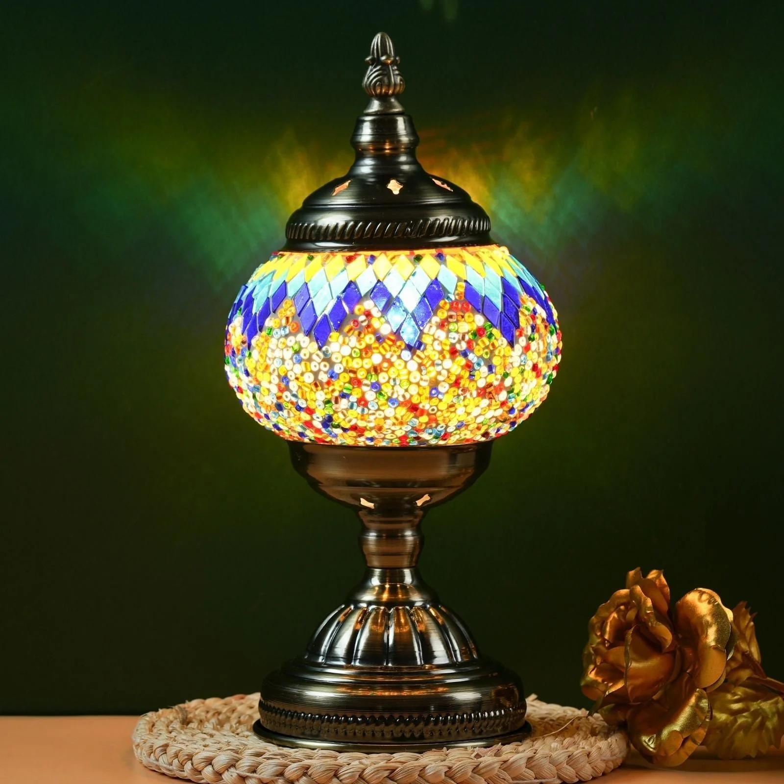 Handmade Turkish Mosaic Lamp – Dimmable Glass Pumpkin Night Light for Bedroom - Image 13