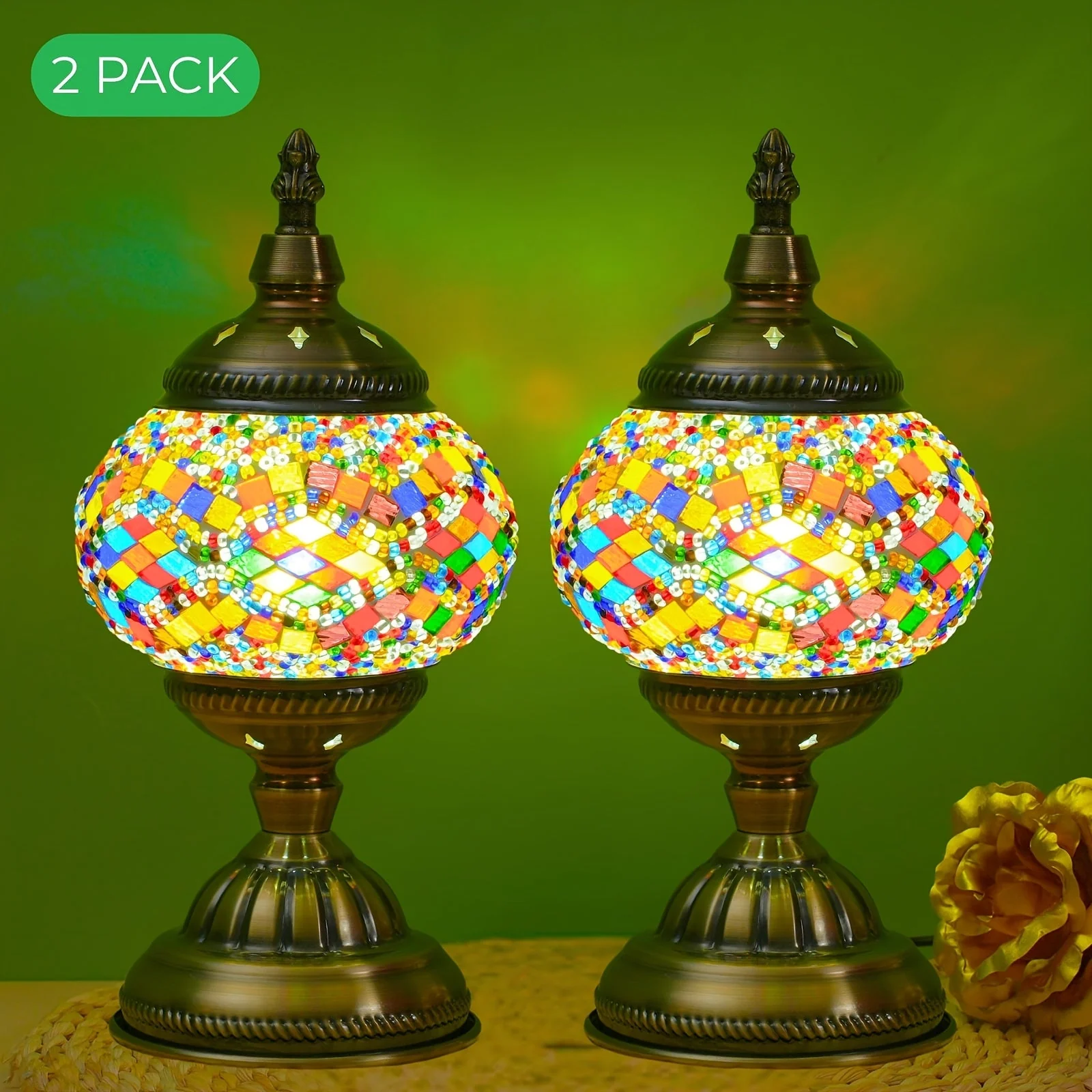 Handmade Turkish Mosaic Lamp – Dimmable Glass Pumpkin Night Light for Bedroom - Image 14