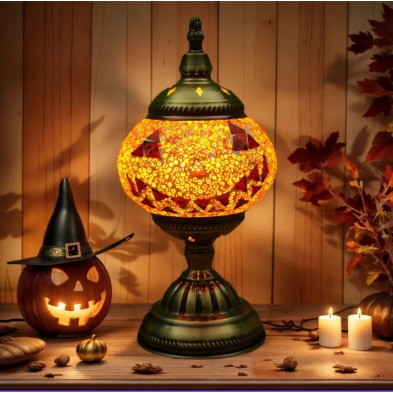 Handmade Turkish Mosaic Lamp – Dimmable Glass Pumpkin Night Light for Bedroom - Image 15