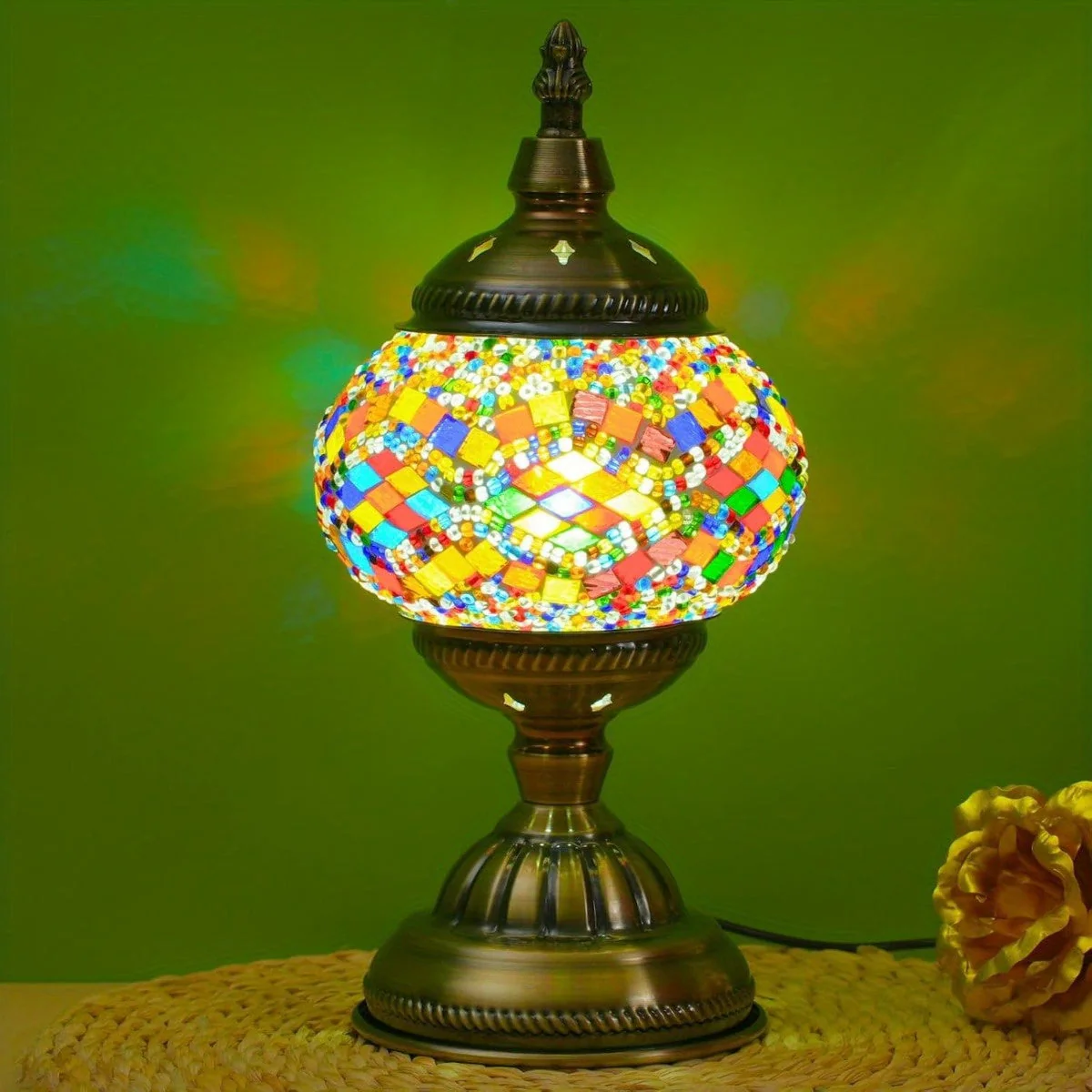 Handmade Turkish Mosaic Lamp – Dimmable Glass Pumpkin Night Light for Bedroom - Image 2