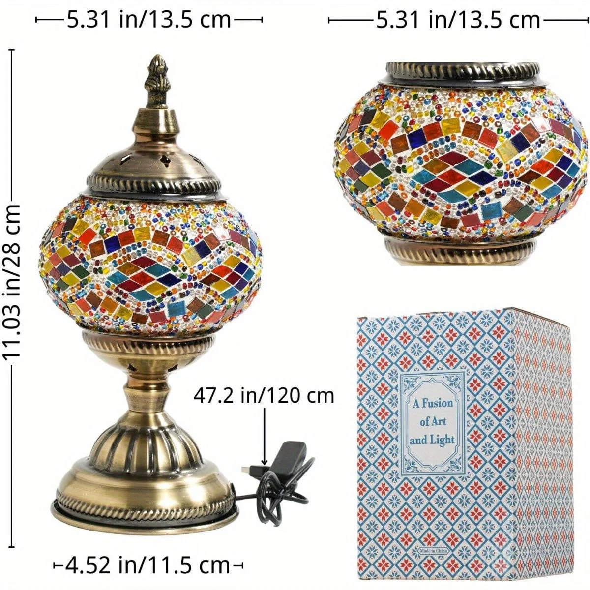 Handmade Turkish Mosaic Lamp – Dimmable Glass Pumpkin Night Light for Bedroom - Image 3