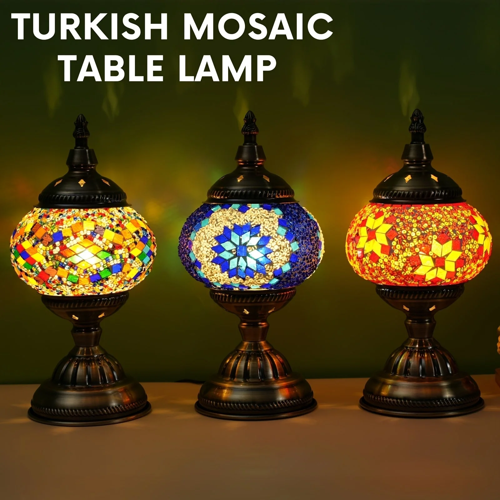 Handmade Turkish Mosaic Lamp – Dimmable Glass Pumpkin Night Light for Bedroom - Image 4