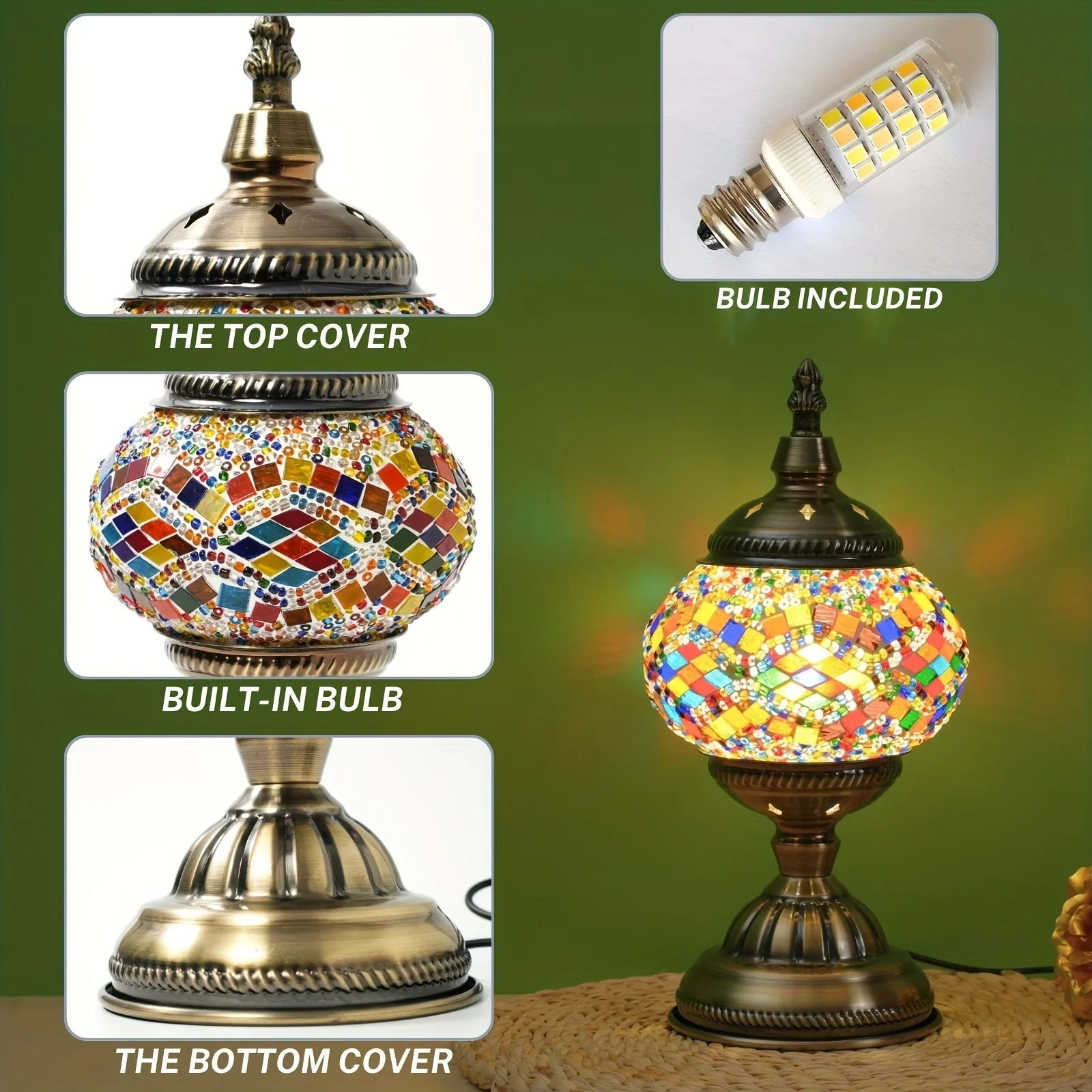 Handmade Turkish Mosaic Lamp – Dimmable Glass Pumpkin Night Light for Bedroom - Image 6