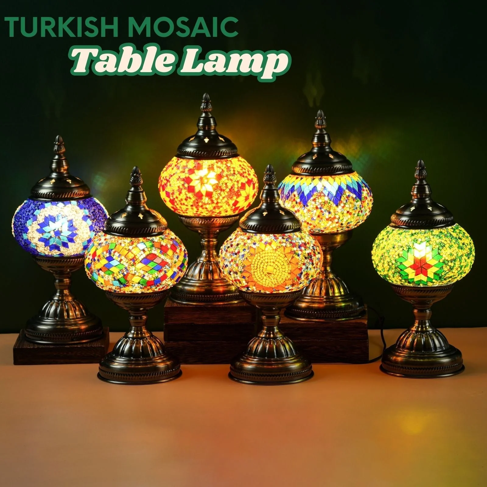 Handmade Turkish Mosaic Lamp – Dimmable Glass Pumpkin Night Light for Bedroom - Image 9