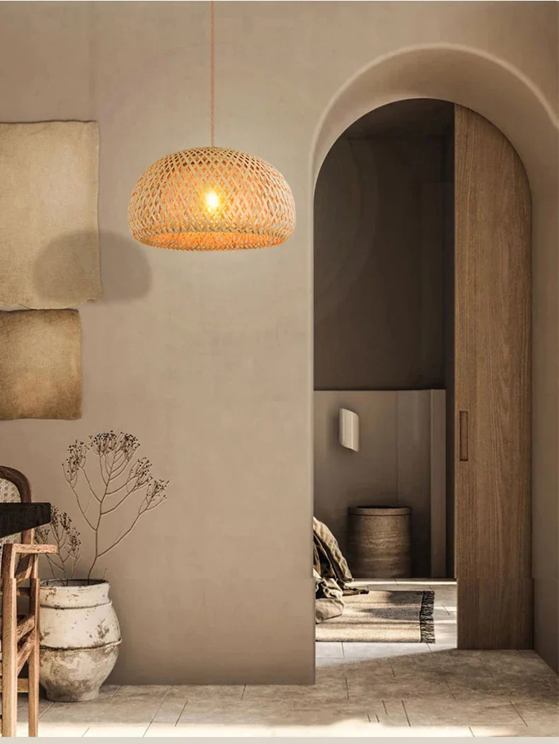 Handwoven Bamboo Rattan Pendant Lamp – Natural Wicker LED Hanging Light E27 - Image 9