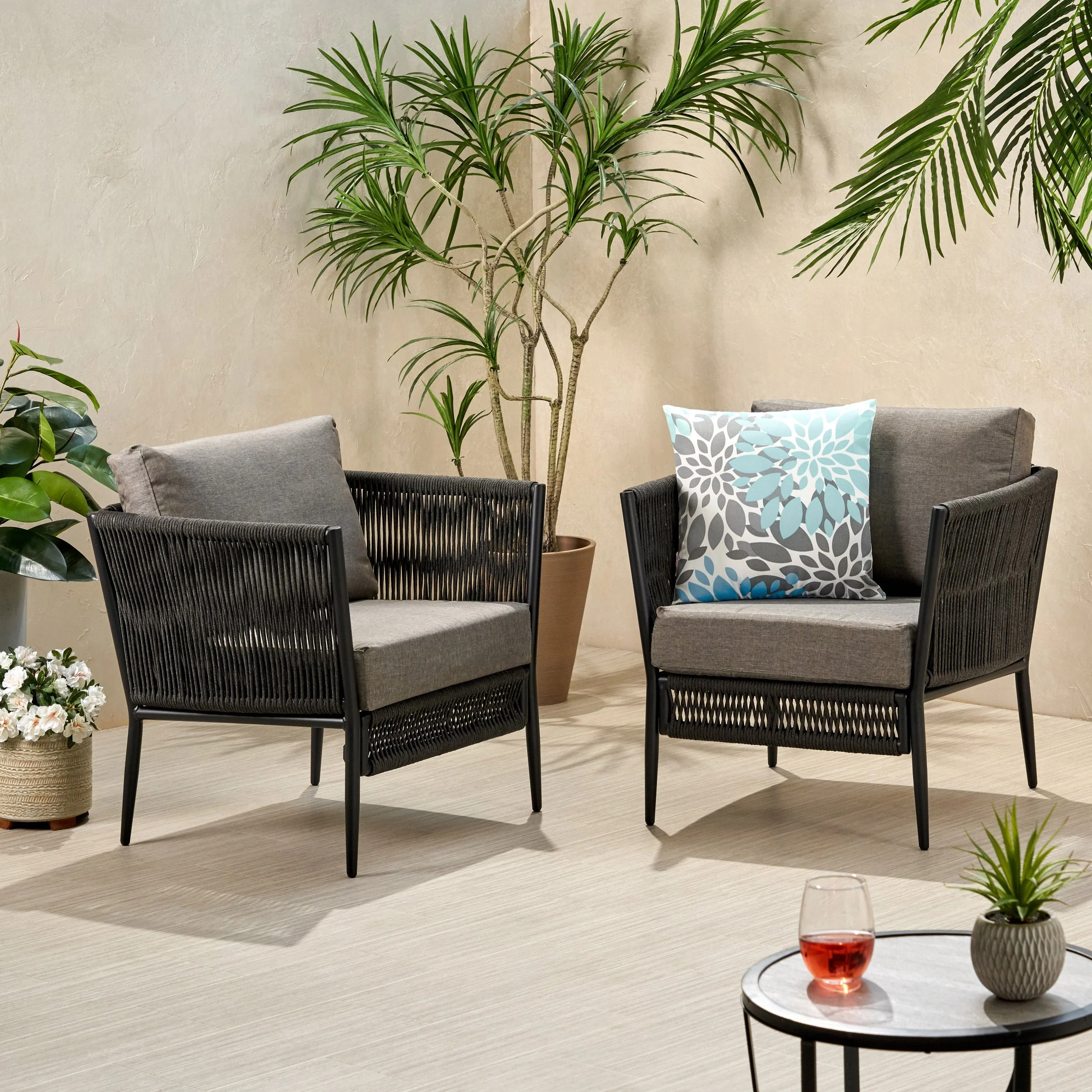 Hanford Modern Club Chair with Woven Rope Design in Grey - Image 2