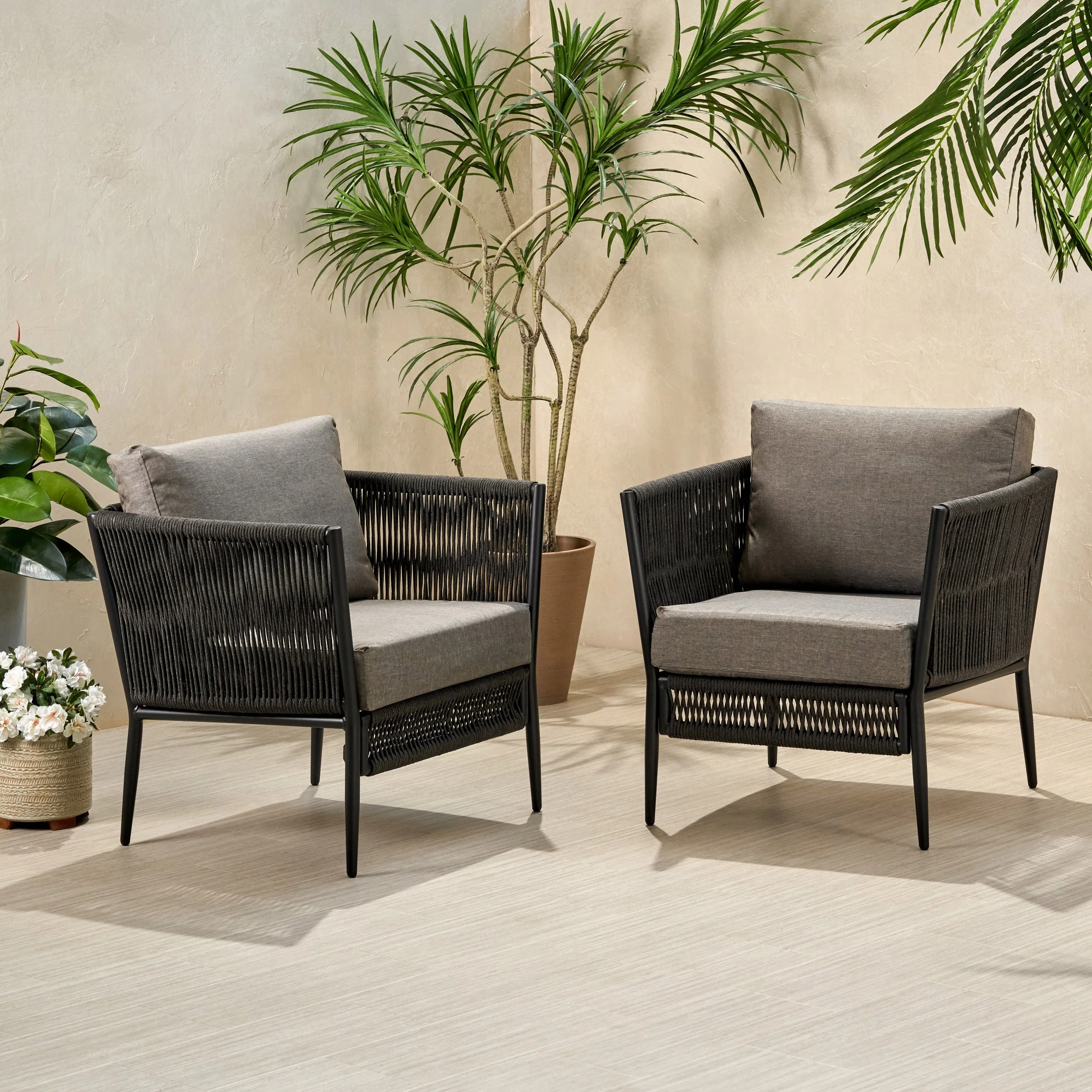 Hanford Modern Club Chair with Woven Rope Design in Grey - Image 4
