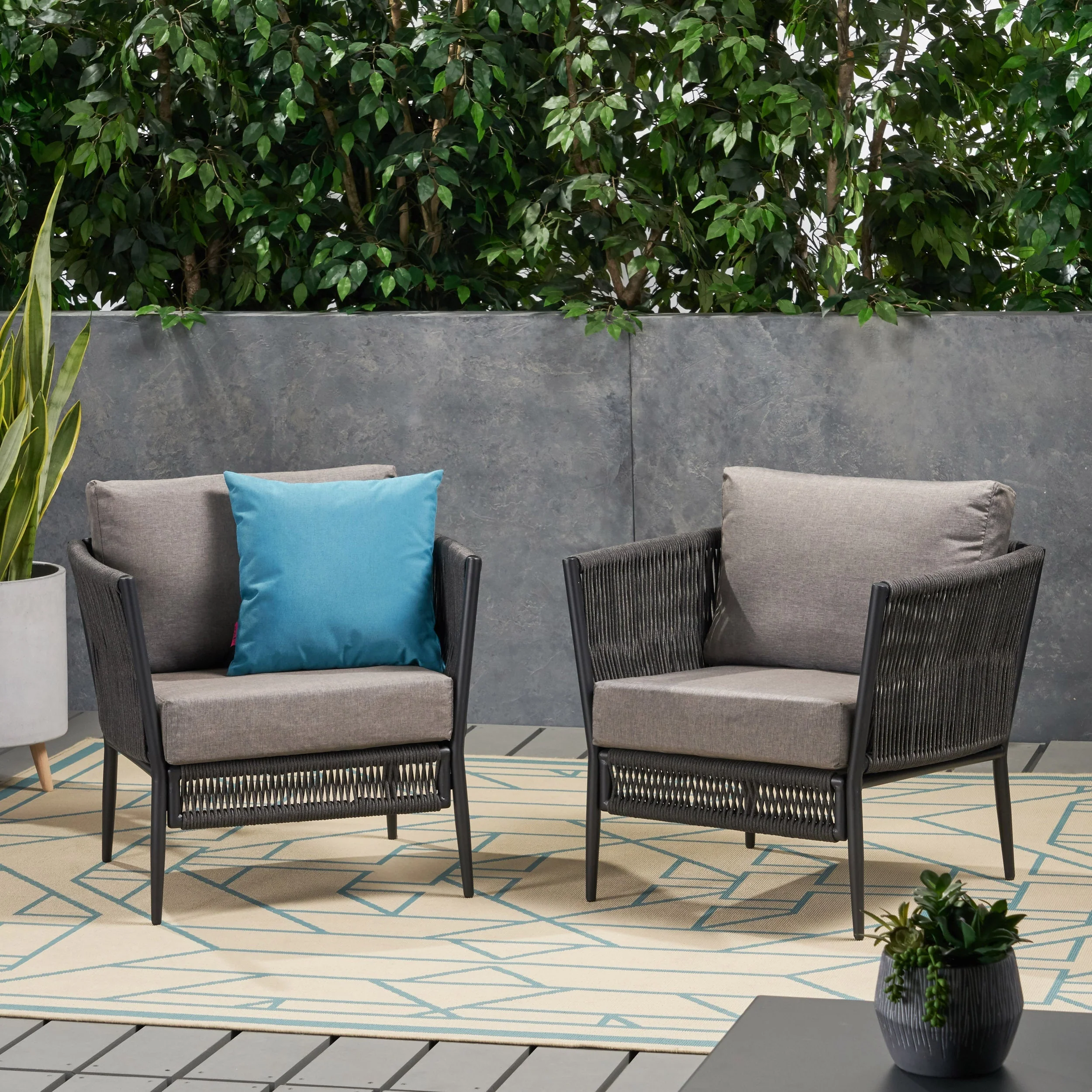 Hanford Modern Club Chair with Woven Rope Design in Grey - Image 5