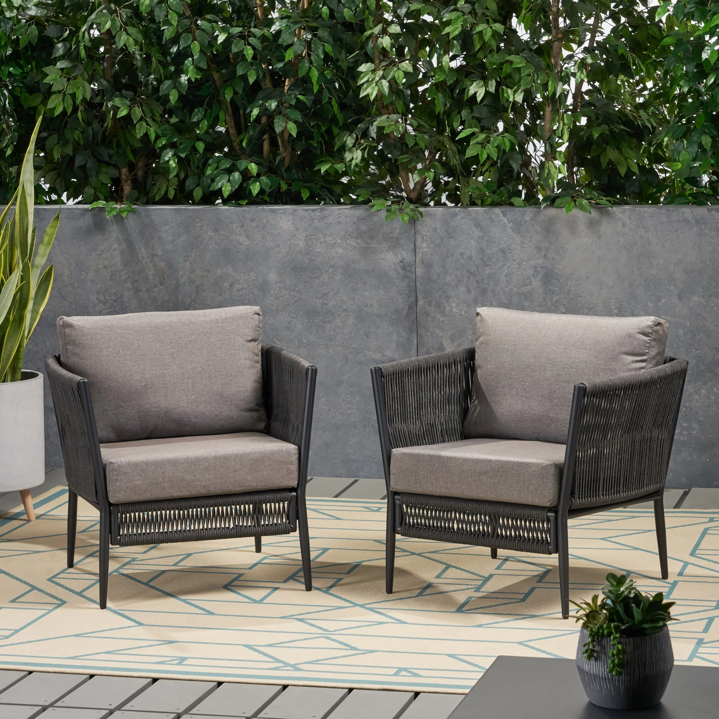 Hanford Modern Club Chair with Woven Rope Design in Grey - Image 6
