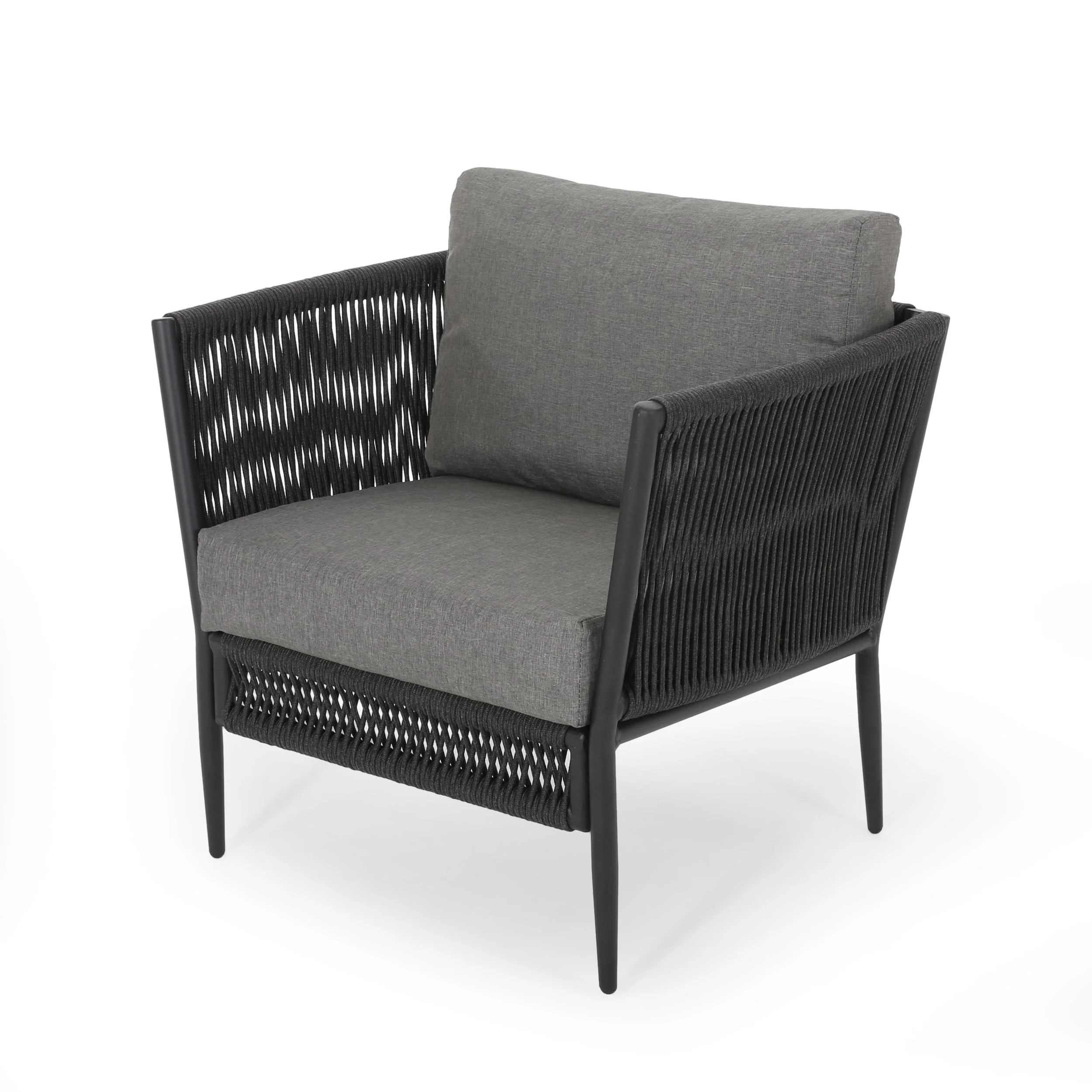 Hanford Modern Club Chair with Woven Rope Design in Grey - Image 8