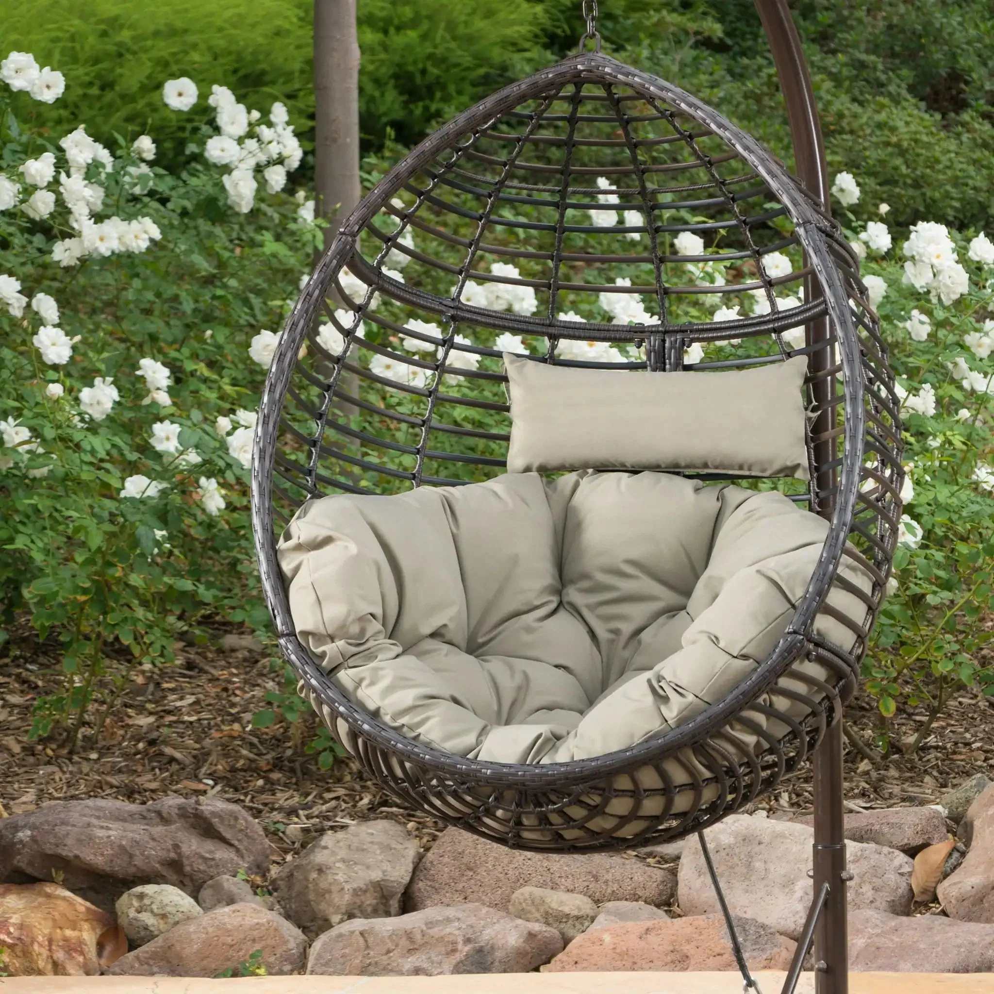 Hanging Basket Chair With Metal Frame And Seat Cushion - Image 4