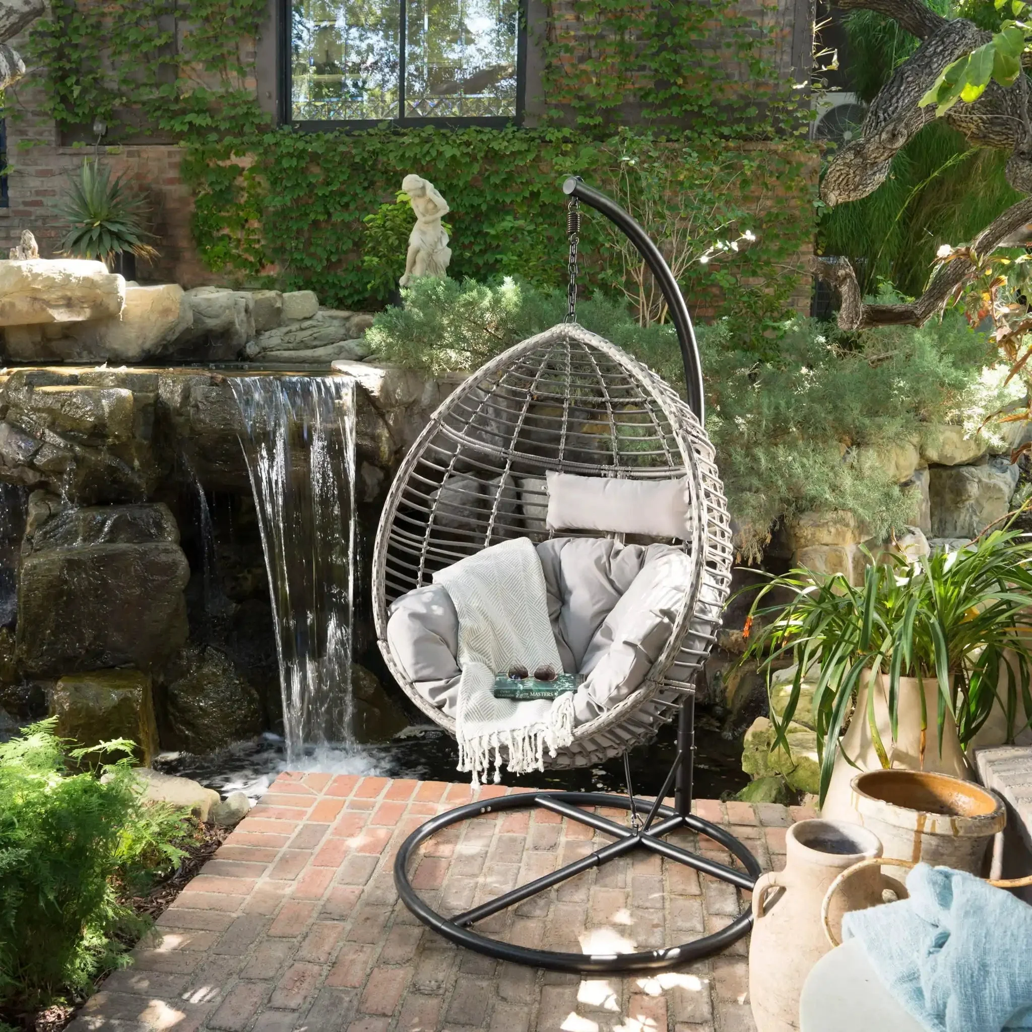Hanging Basket Chair With Metal Frame And Seat Cushion - Image 5