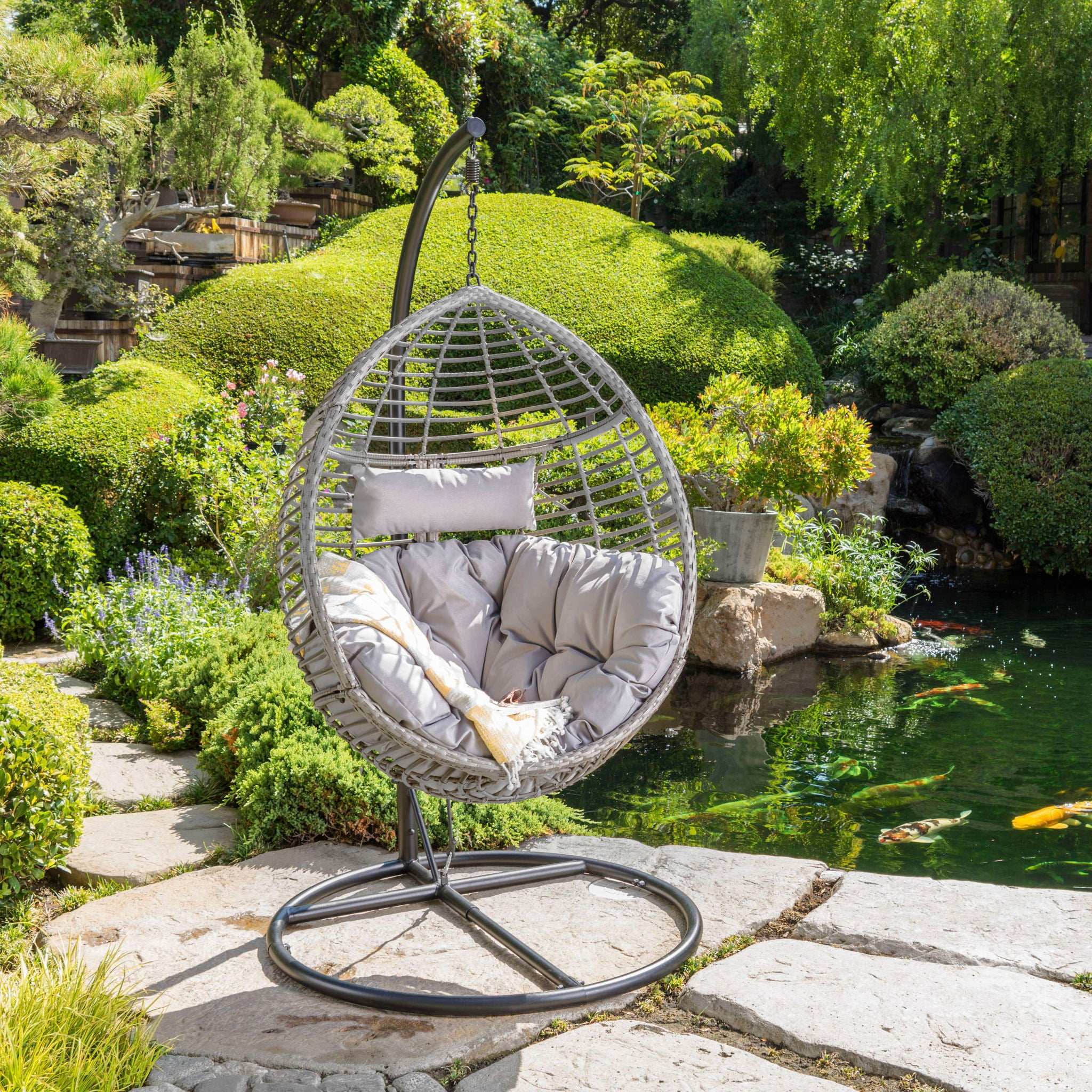 Hanging Basket Chair With Metal Frame And Seat Cushion - Image 6