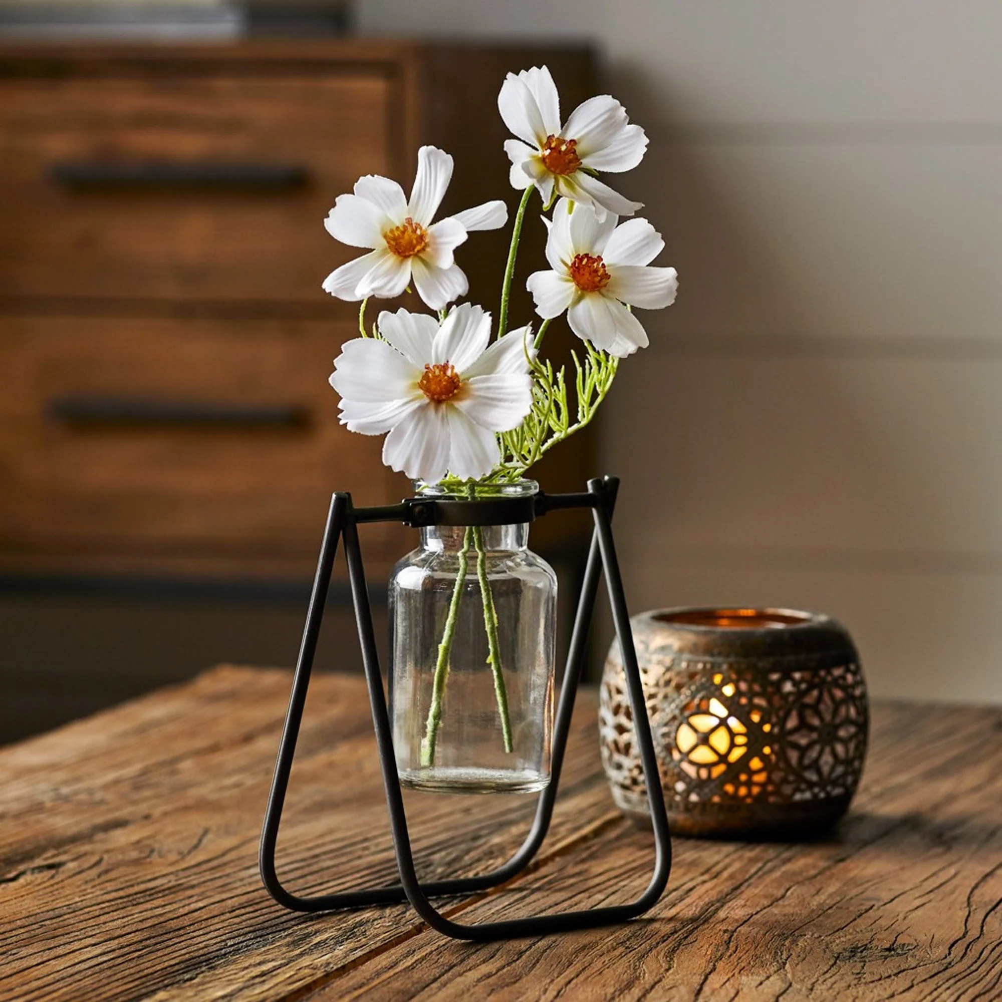 Hanging Glass Jar Vase with Metal Stand (Set of 2) - Image 2
