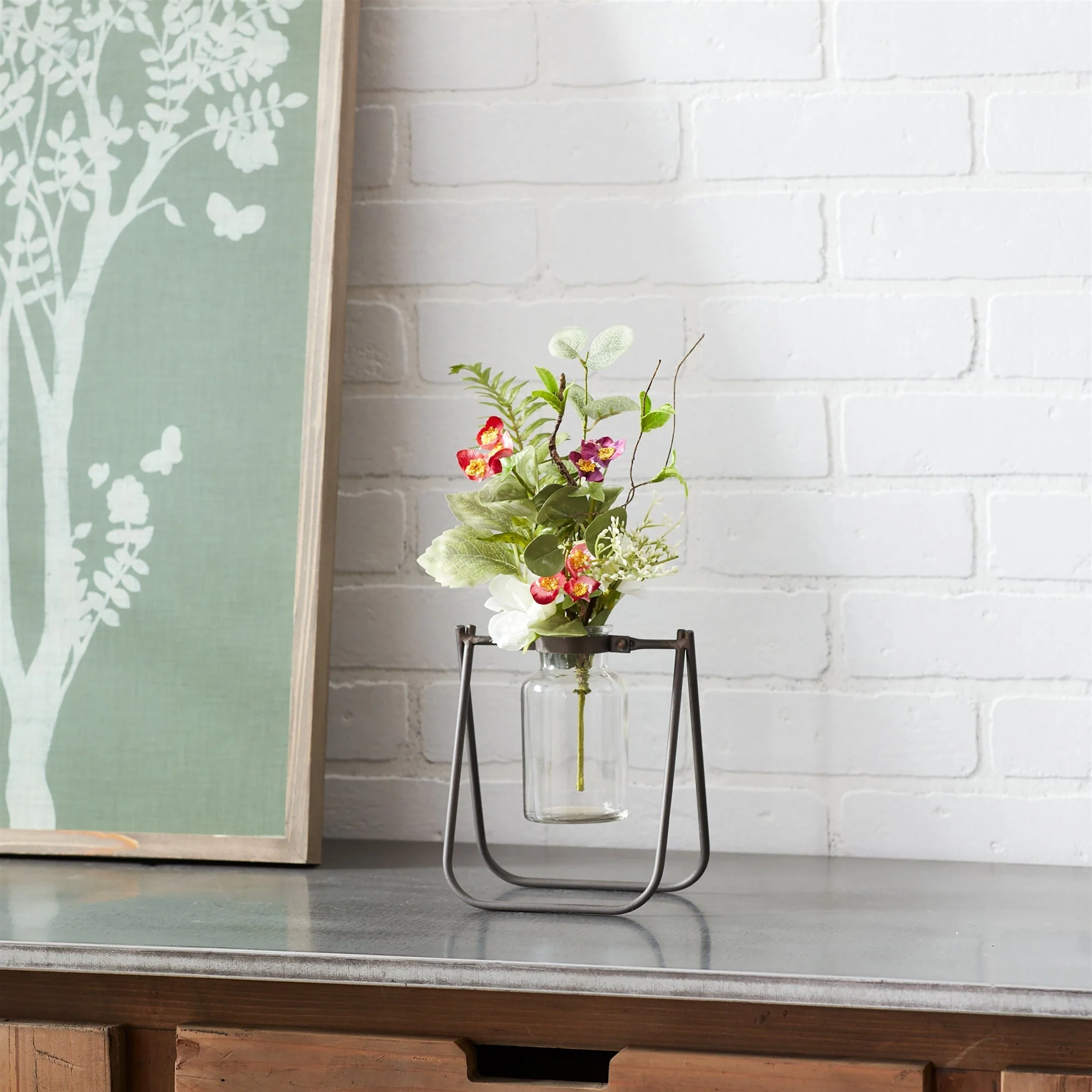 Hanging Glass Jar Vase with Metal Stand (Set of 2) - Image 3