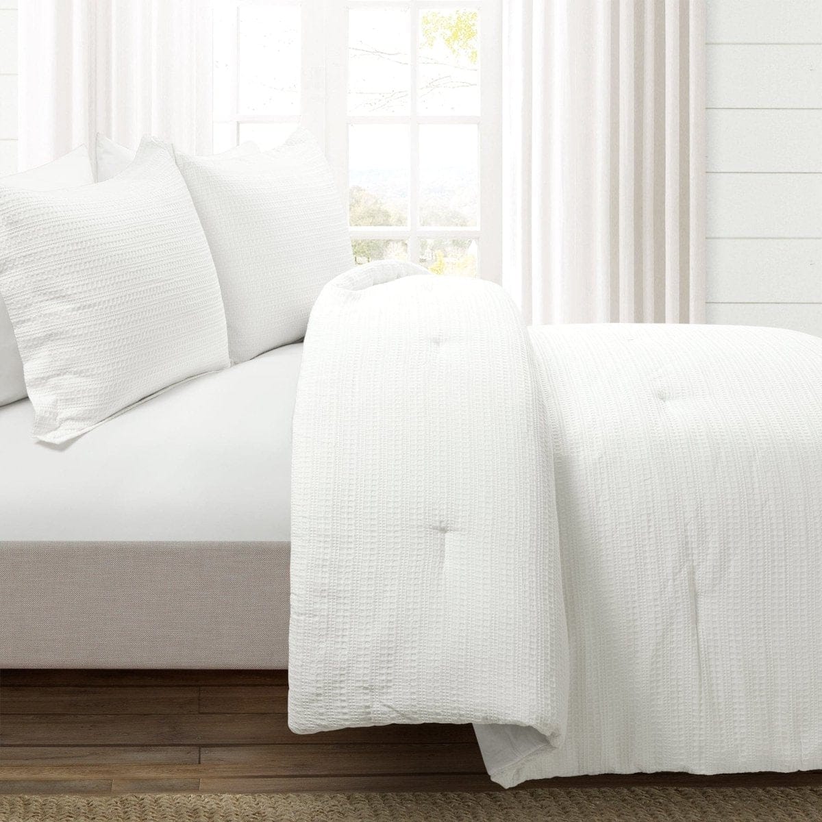 Haniya Solid Waffle Woven Cotton Textured Comforter Set - Image 11