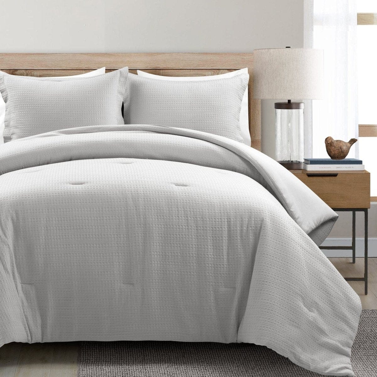 Haniya Solid Waffle Woven Cotton Textured Comforter Set - Image 3