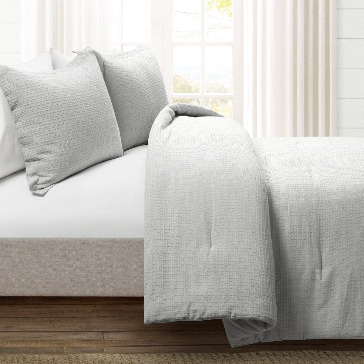 Haniya Solid Waffle Woven Cotton Textured Comforter Set - Image 5