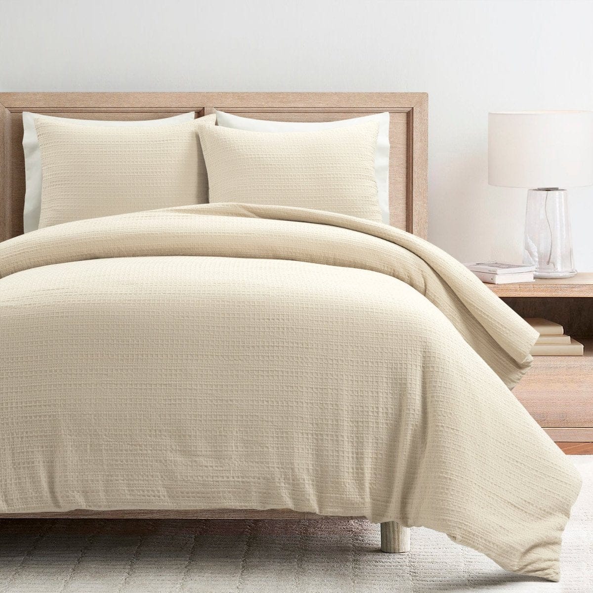 Haniya Solid Waffle Woven Cotton Textured Duvet Cover Set - Image 5
