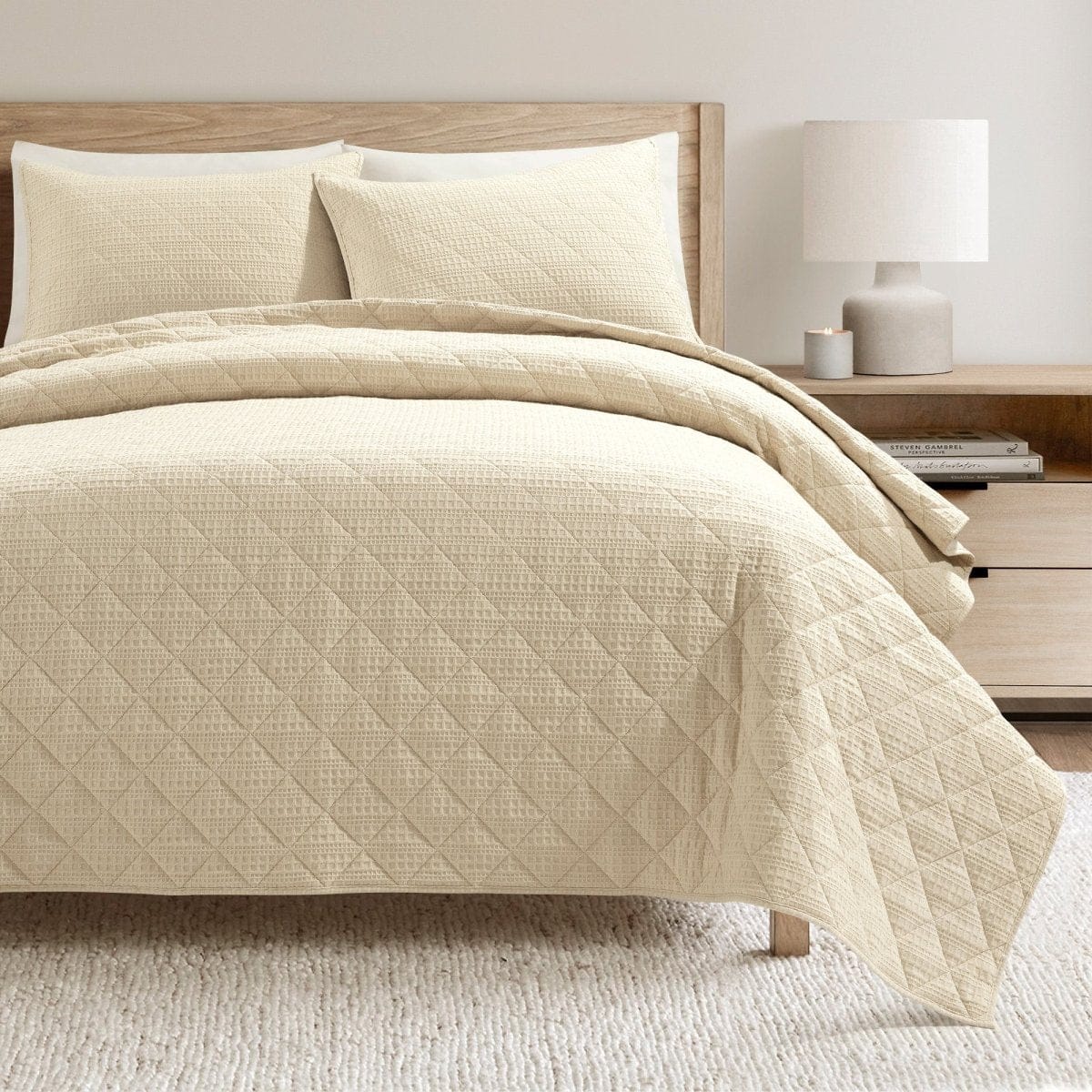 Haniya Solid Waffle Woven Cotton Textured Quilt Set - Image 4