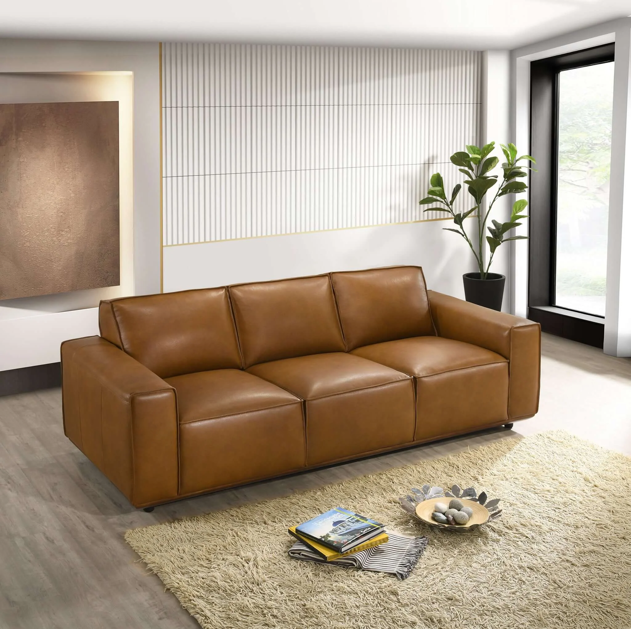 Hanky Genuine Tan Leather Sofa - Image 2