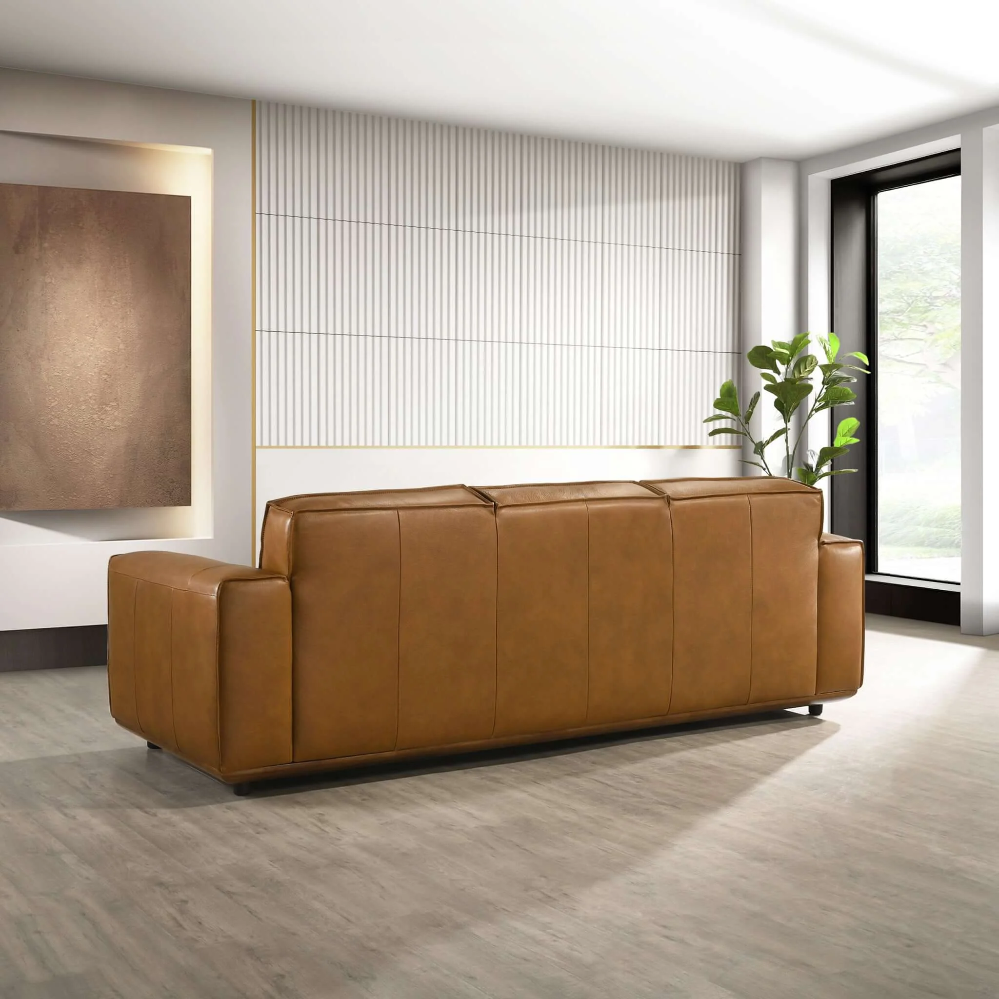 Hanky Genuine Tan Leather Sofa - Image 3