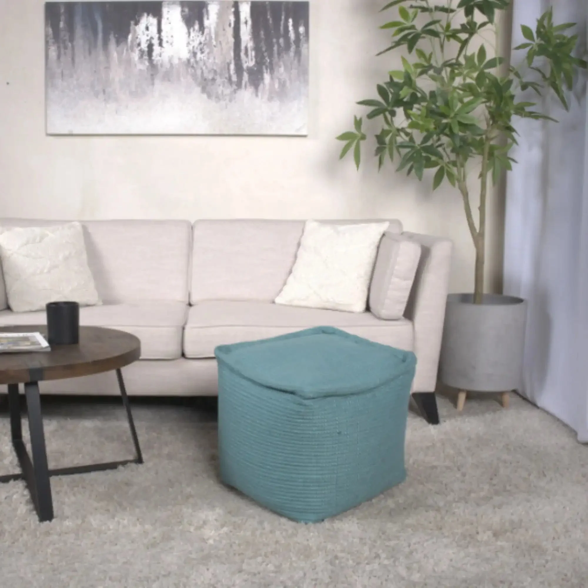 Hansolo Yarn Square Pouf Ottoman Or Floor Cushion - Teal - Image 5