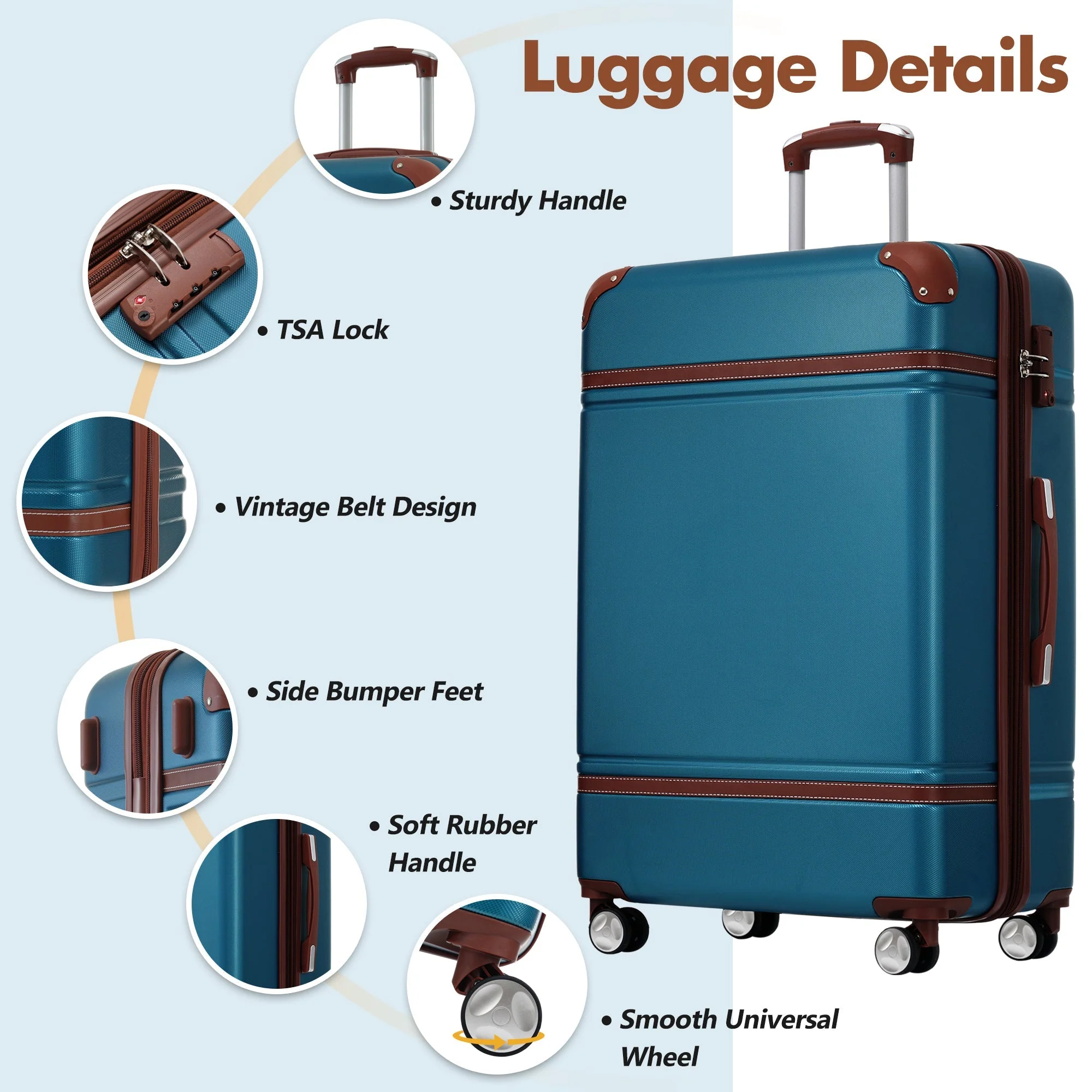 Hardshell 3-Piece Luggage Set with TSA Lock and Spinner Wheels - Image 6