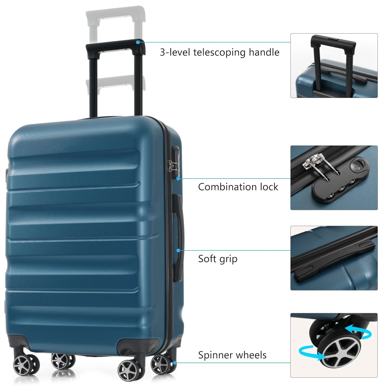 Hardshell ABS Luggage Set 24-Inch Spinner Suitcase with 2 Packing Cubes - Image 4