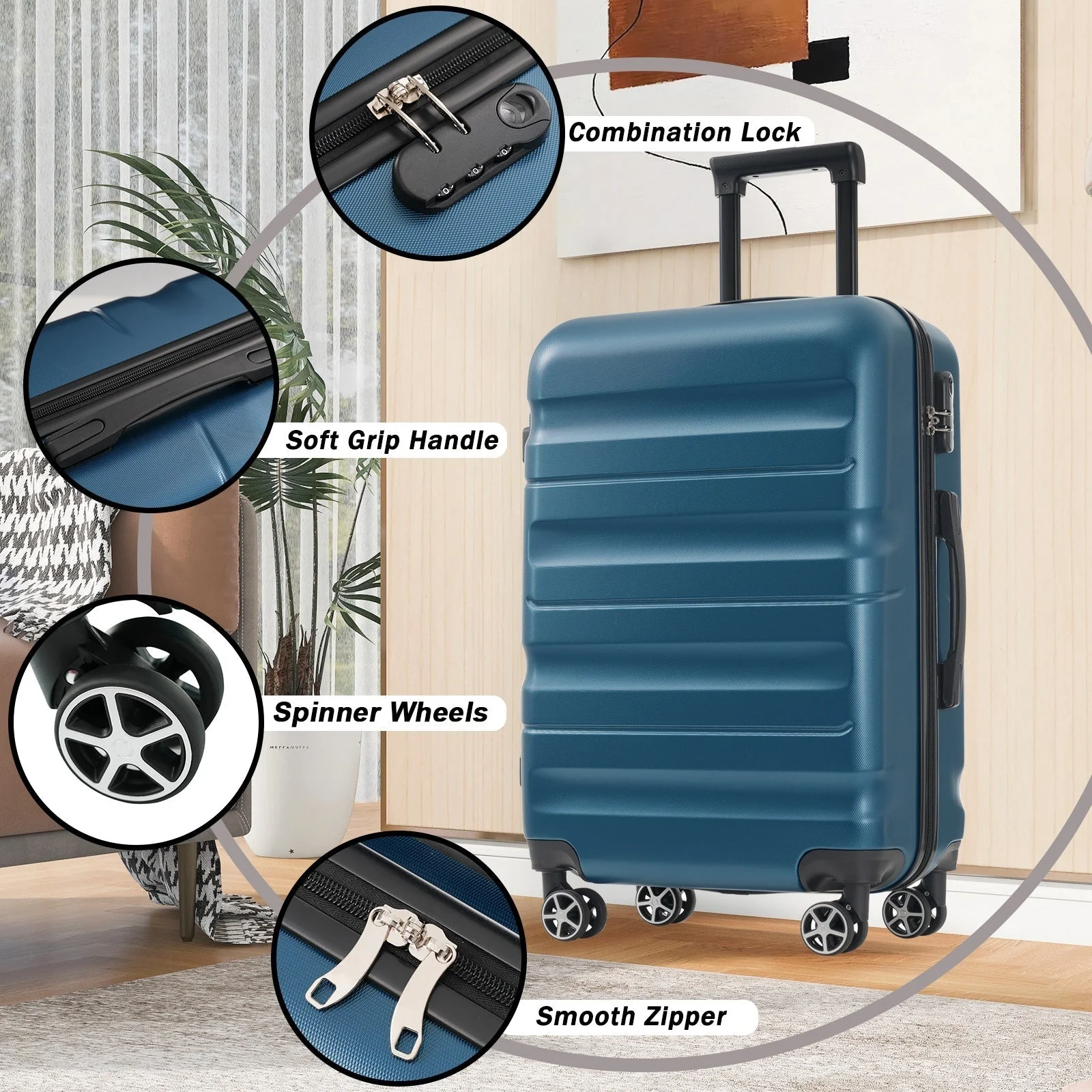 Hardshell ABS Luggage Set 24-Inch Spinner Suitcase with 2 Packing Cubes - Image 5