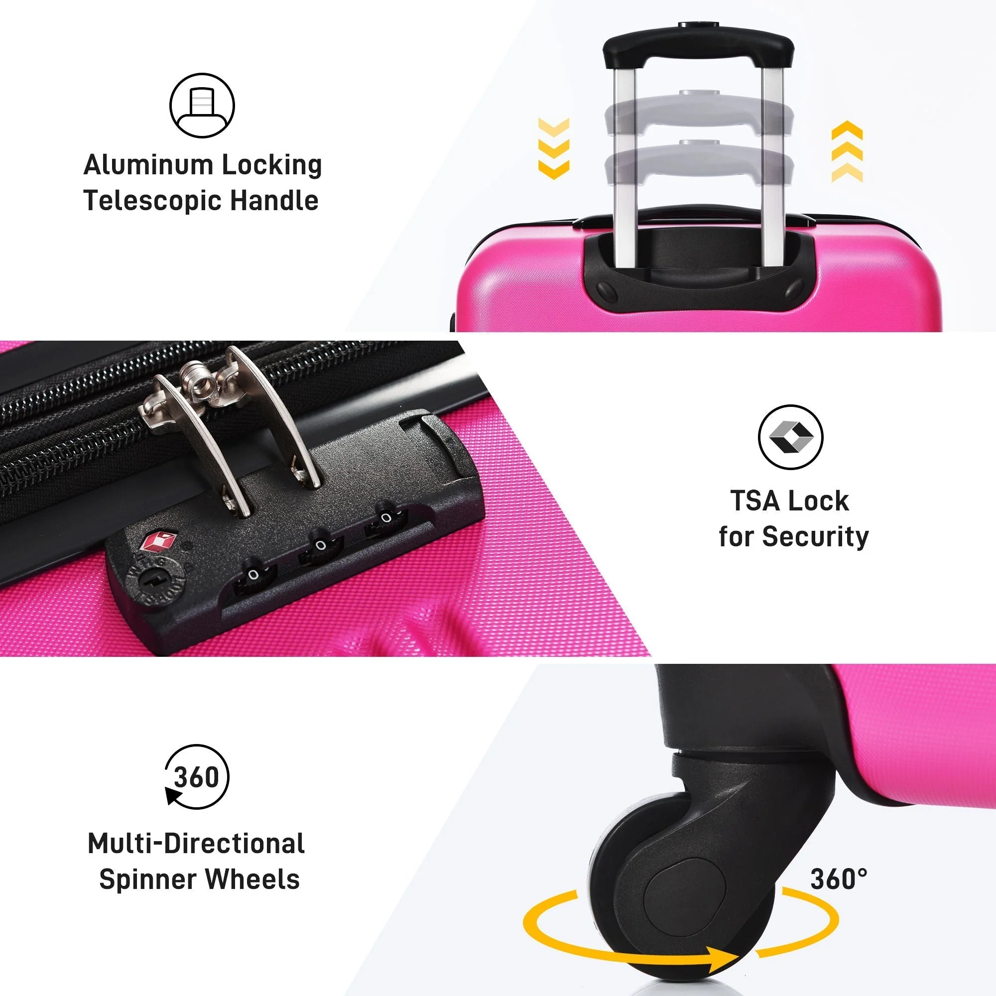 Hardshell Luggage Sets 2 Pieces + Bag Spinner Suitcase With TSA Lock Lightweight 20" / 28" - Pink - Image 9