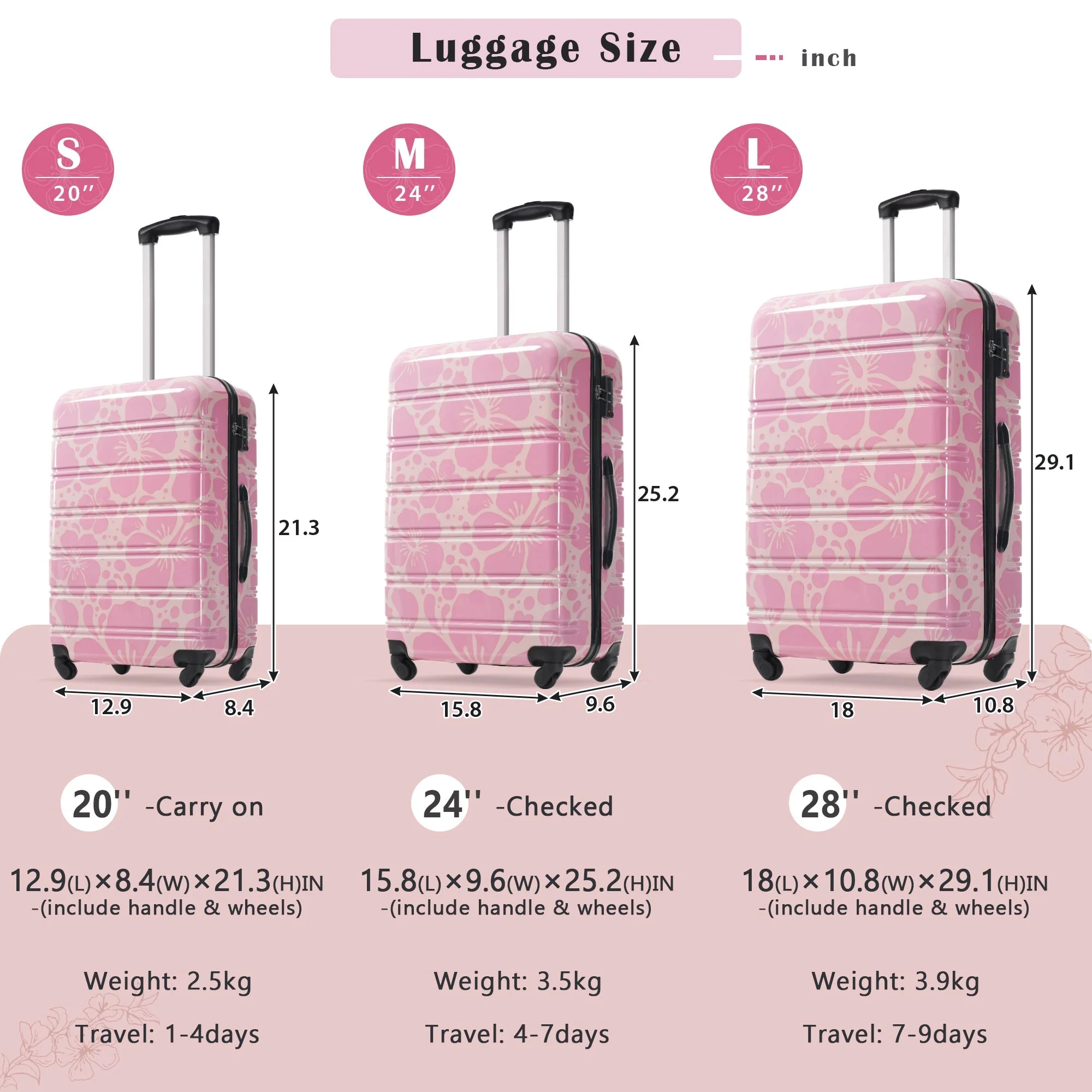 Hardshell Luggage Sets 3 Pcs Spinner Suitcase with TSA Lock - Image 2