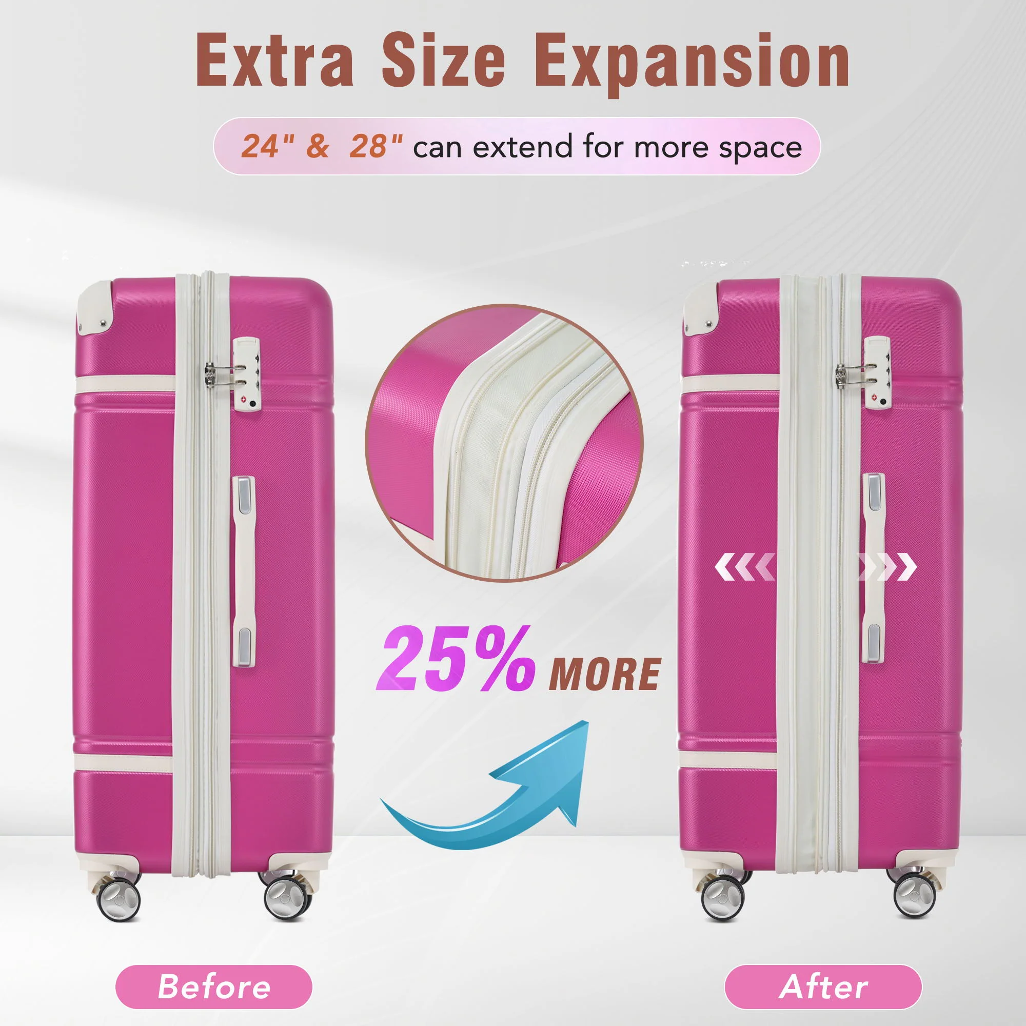 Hardshell Luggage Sets 4 Pieces 20" / 24" / 28" and Cosmetic Case - Image 32