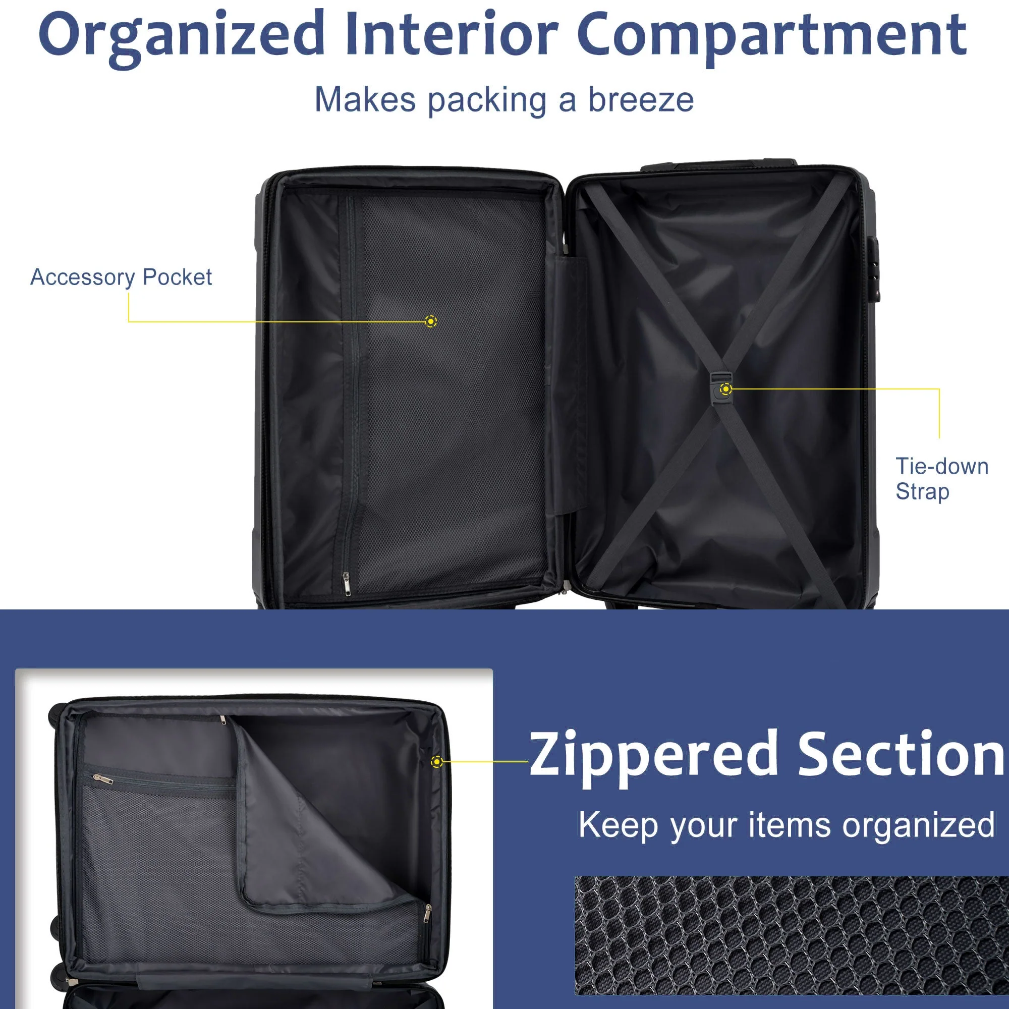 Hardshell Luggage Sets 6 Piece Suitcase Set Blue - Image 10